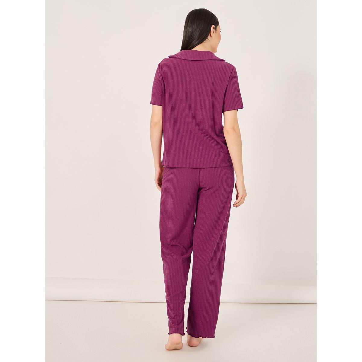 Brushed Rib Lettuce Edge Shirt and Pyjama Set-women-clothing-nightwear-pyjamas-longsets-image-4