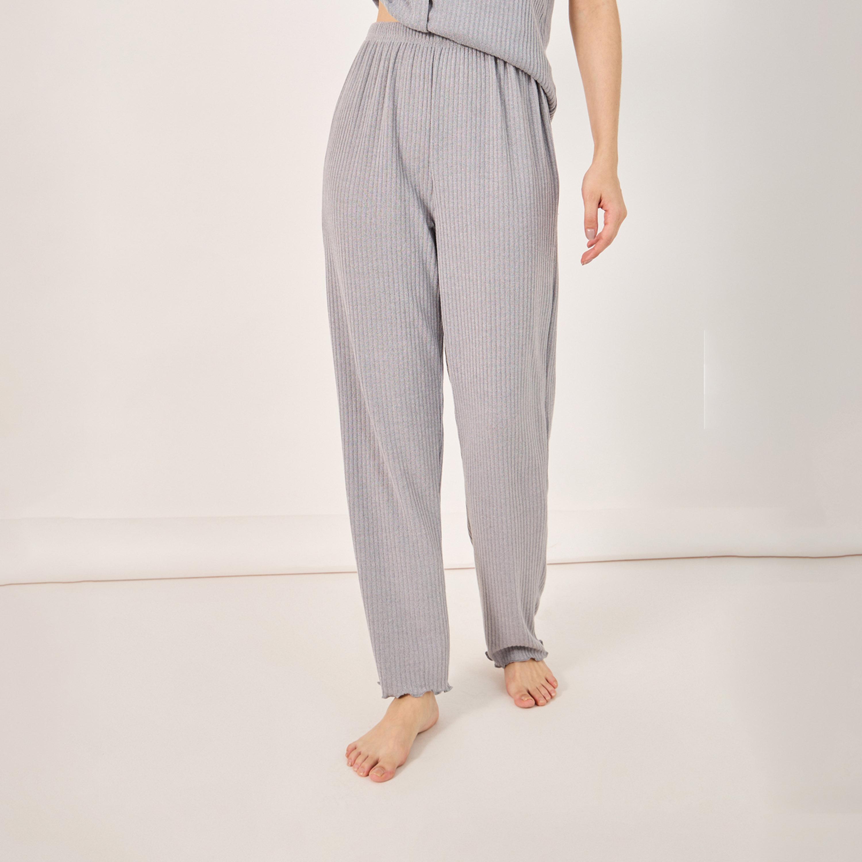 Styli Brushed Rib Lettuce Edge Shirt and Pyjama Set-women-clothing-nightwear-pyjamas-longsets-image-6
