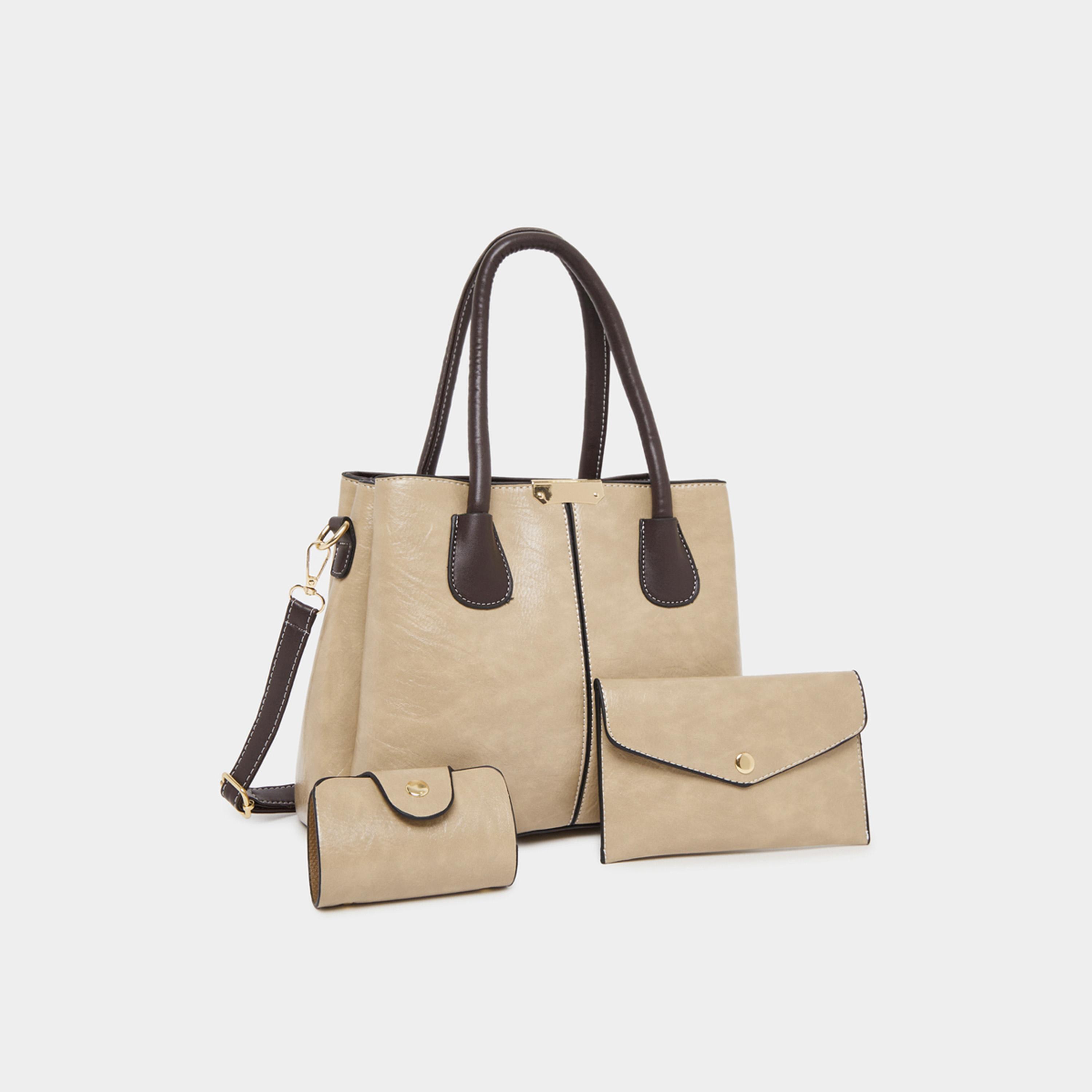 ستايلي - طقم من 3 قطع - حقيبة يد برقعة معدنية مع محفظة وحامل بطاقات-women-bagsandwallets-handbags-image-1