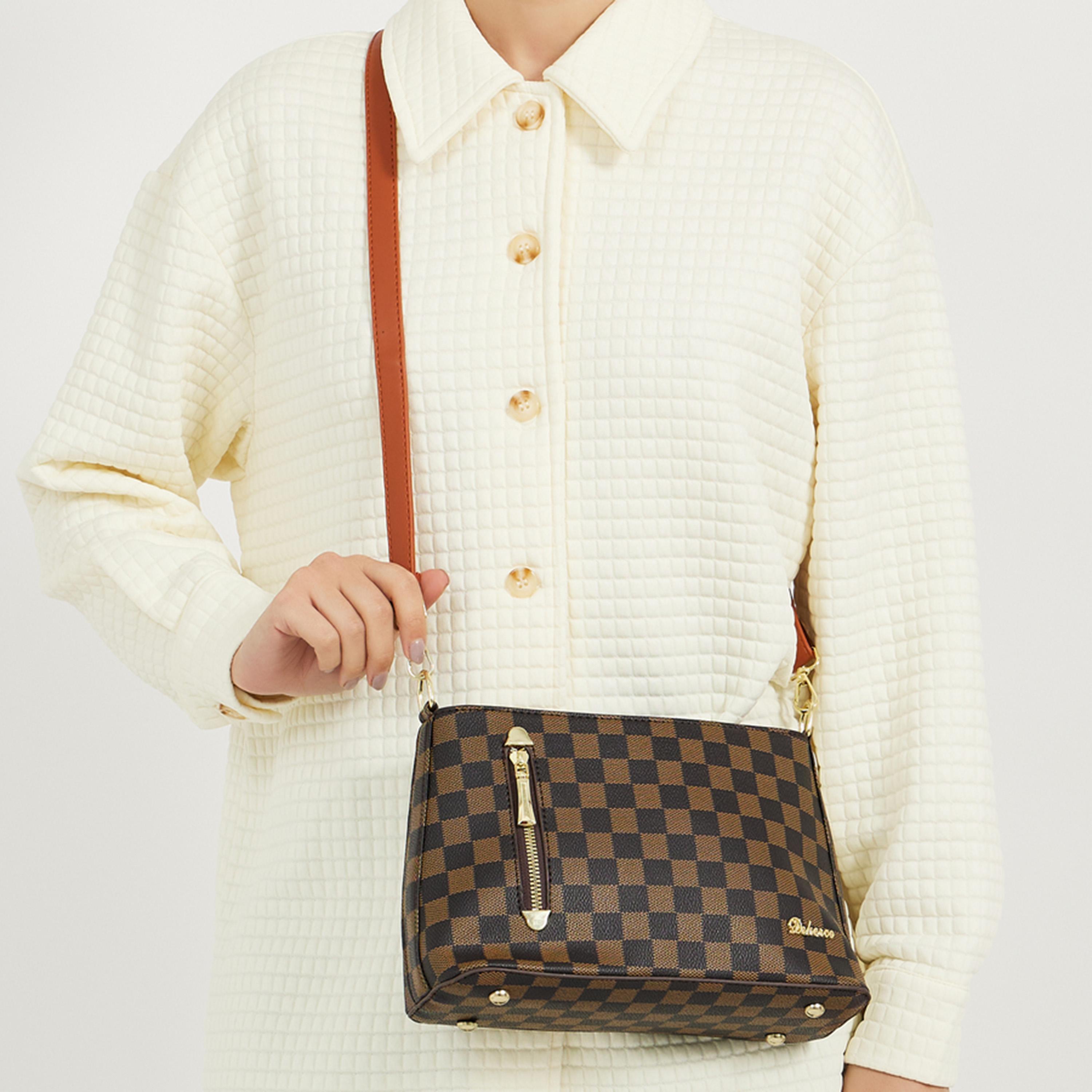 ستايلي - حقيبة كتف بطبعة مربعات مع جيب بسحاب-women-bagsandwallets-handbags-image-2