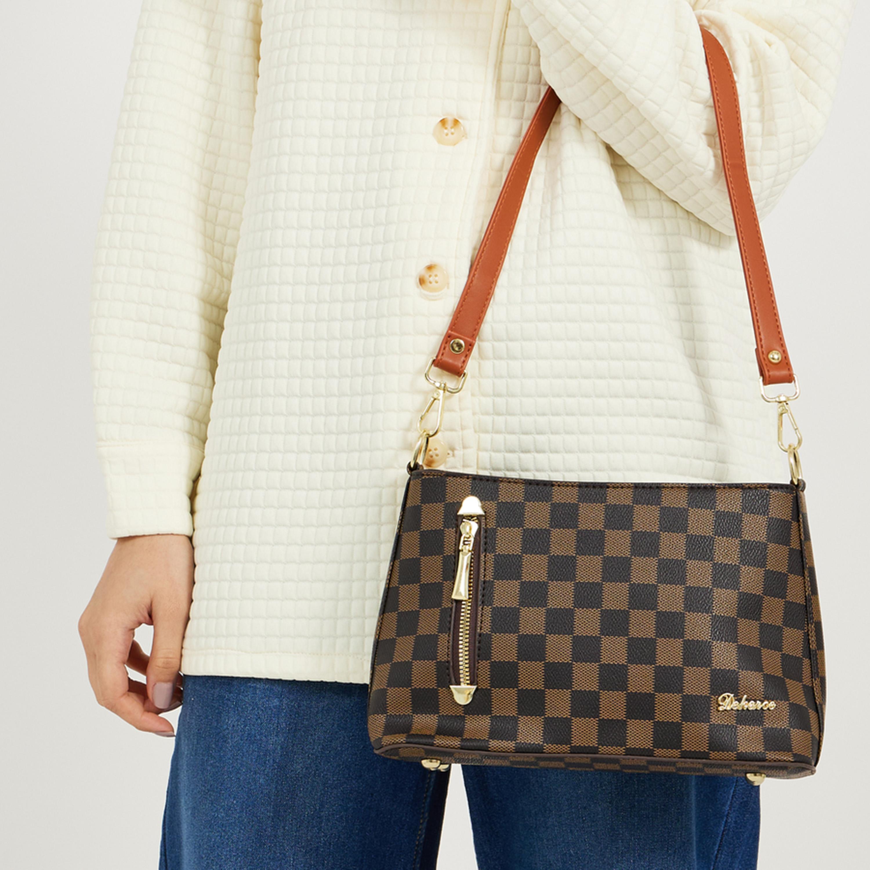 Styli Check Print Shoulder Bag With Zip Pocket-women-bagsandwallets-handbags-image-3