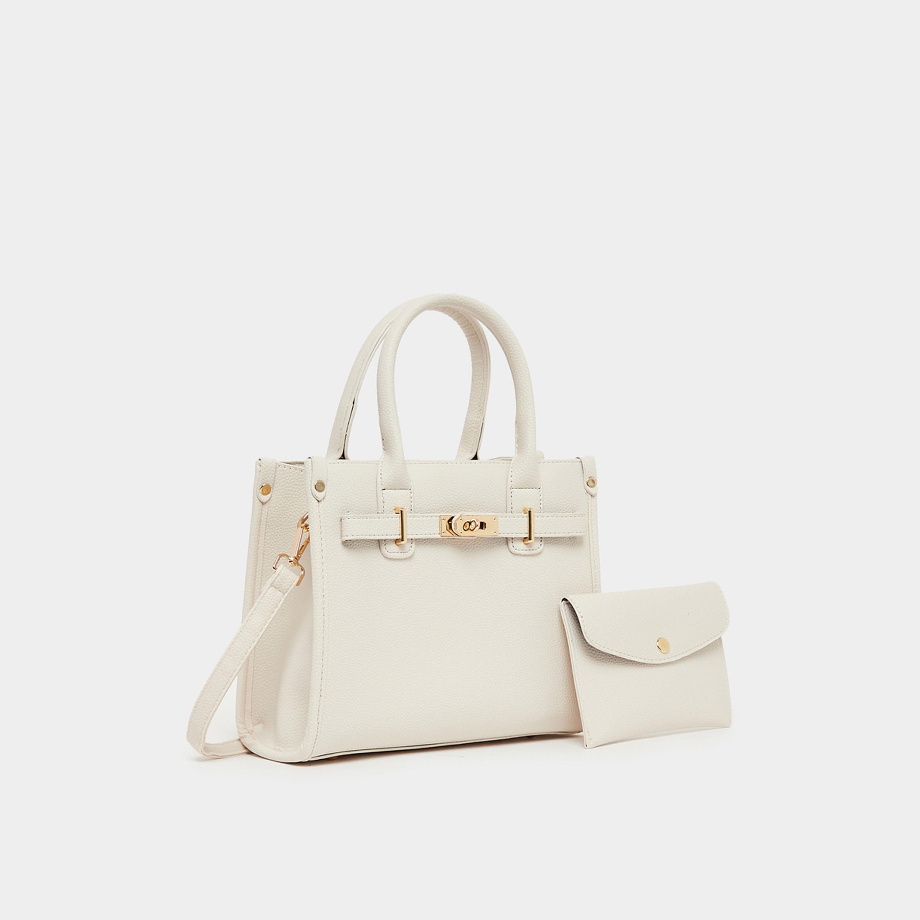 Styli Textured Handbag With Turn-Lock Closure-women-bagsandwallets-handbags-image-1