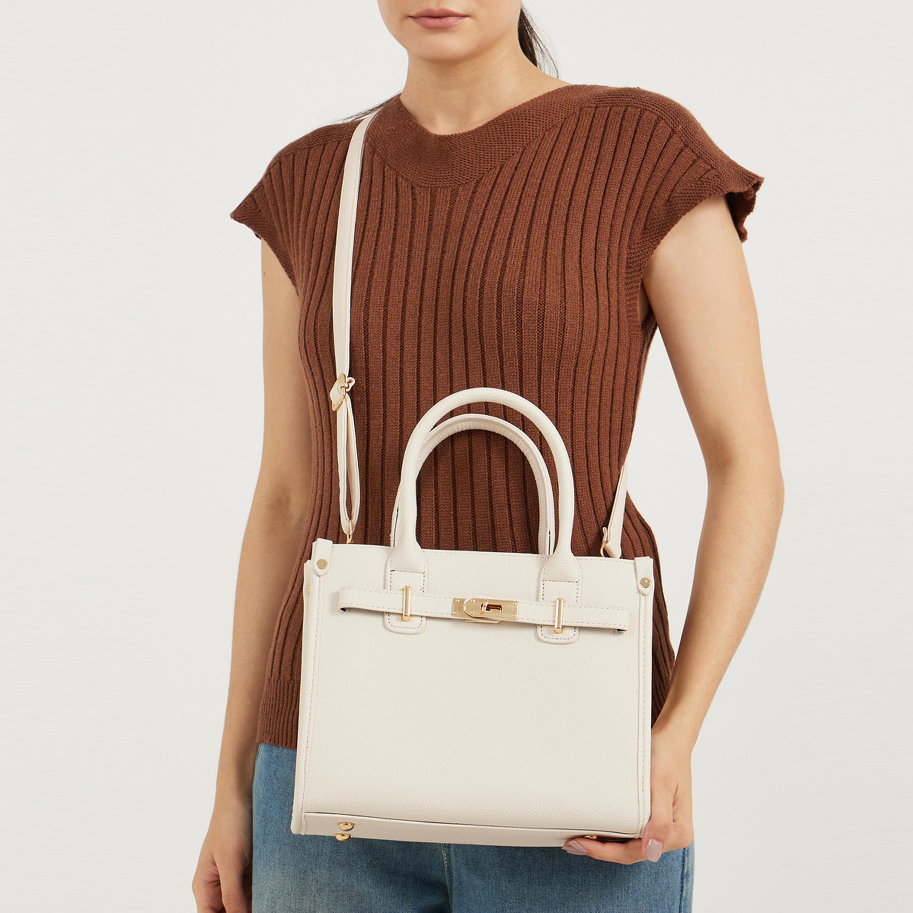 Styli Textured Handbag With Turn-Lock Closure-women-bagsandwallets-handbags-image-2