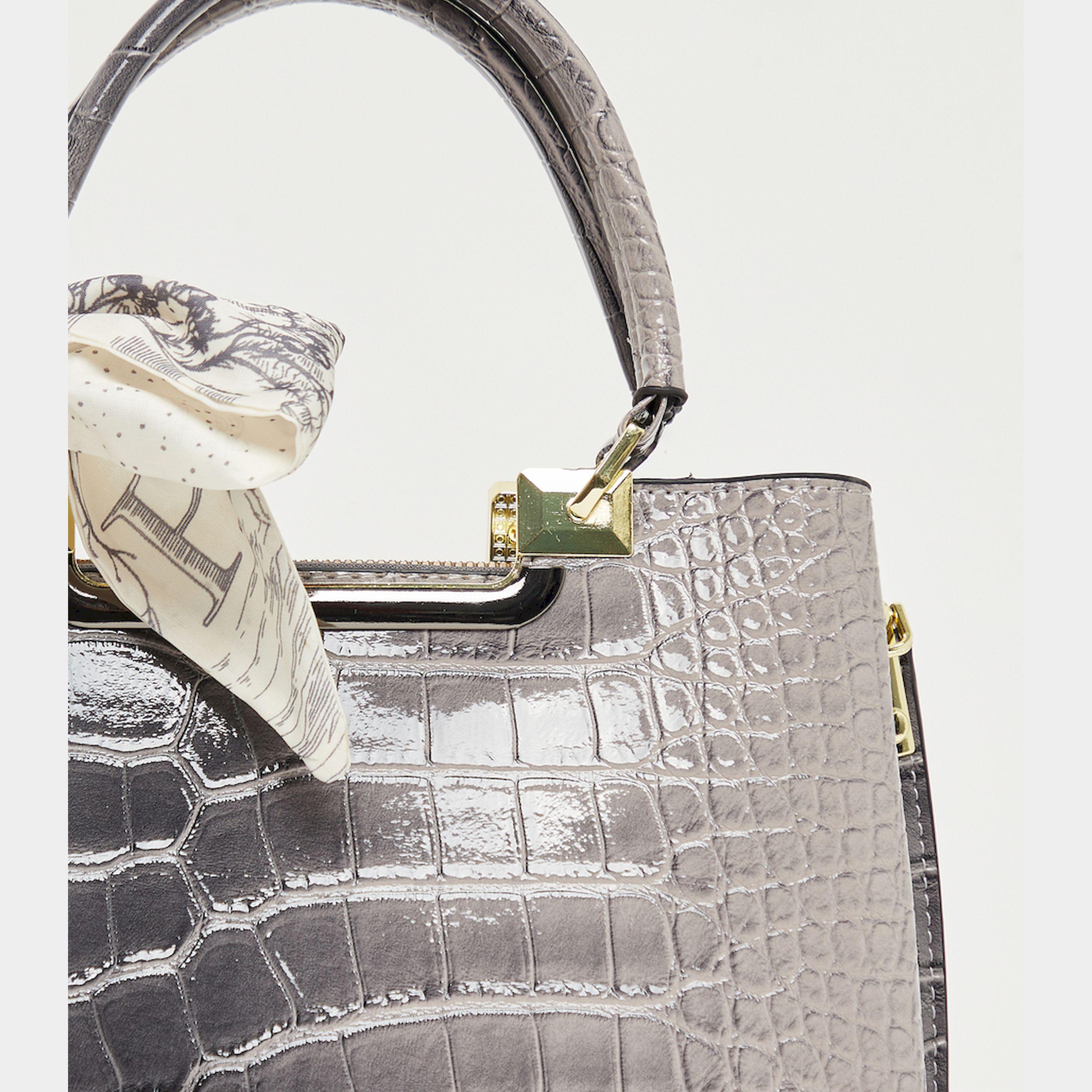 Styli Croc Skin Texture Handbag With Printed Scarf-women-bagsandwallets-handbags-image-5