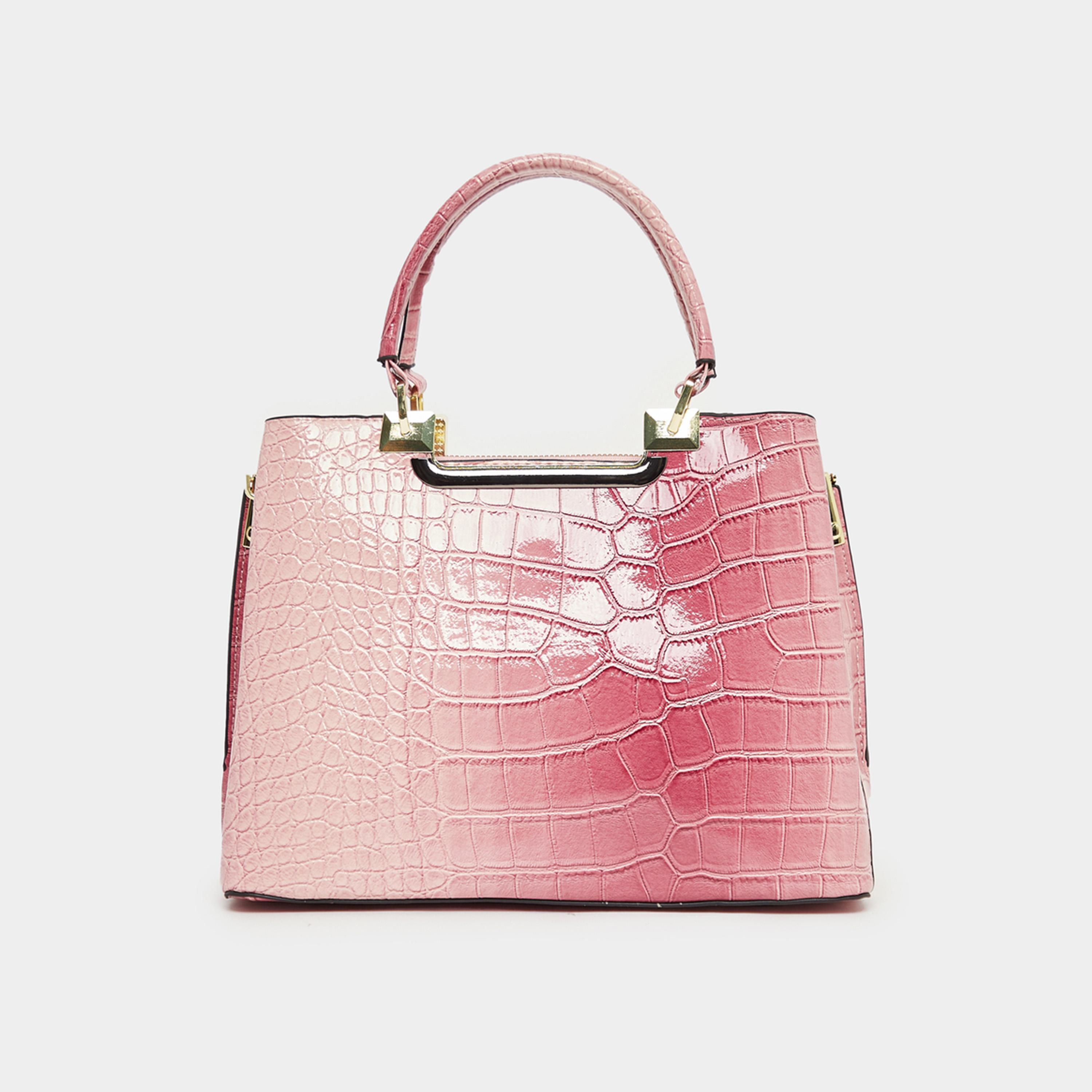 Styli Croc Skin Texture Handbag With Printed Scarf-women-bagsandwallets-handbags-image-4