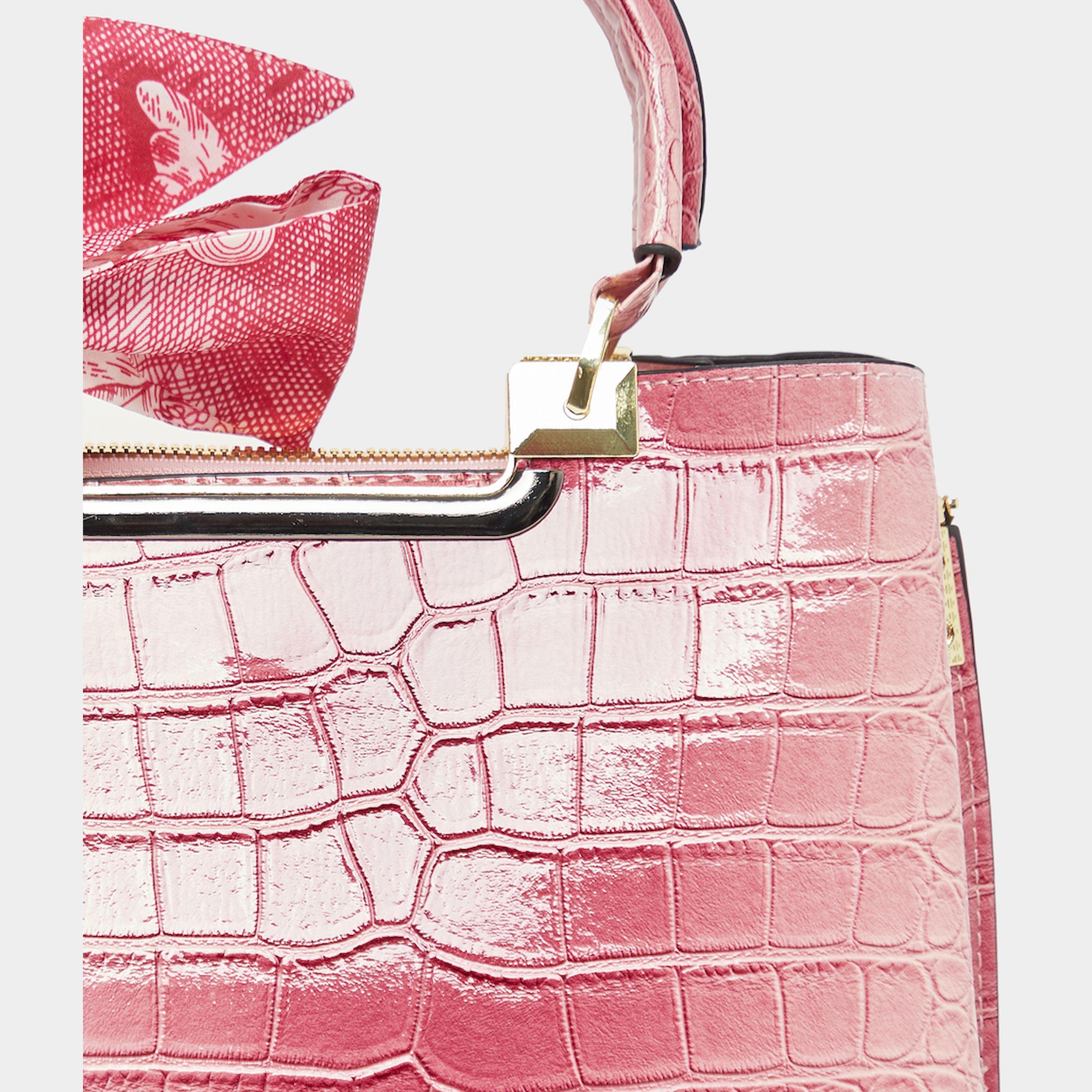 Styli Croc Skin Texture Handbag With Printed Scarf-women-bagsandwallets-handbags-image-5
