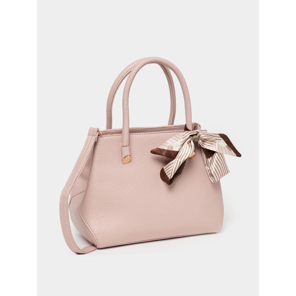 Textured Handbag with Printed Scarf Detail-women-bagsandwallets-handbags-image-1