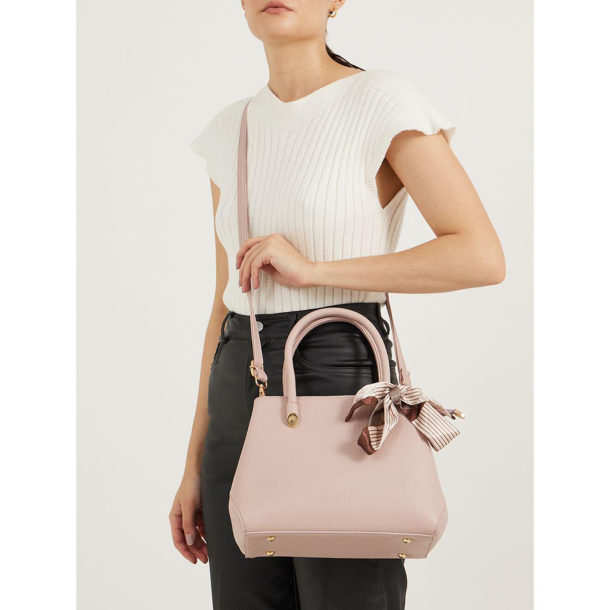 Textured Handbag with Printed Scarf Detail-women-bagsandwallets-handbags-image-2