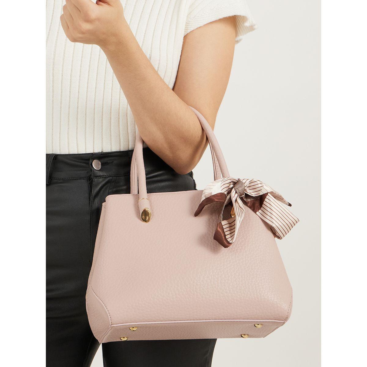 Textured Handbag with Printed Scarf Detail-women-bagsandwallets-handbags-image-3