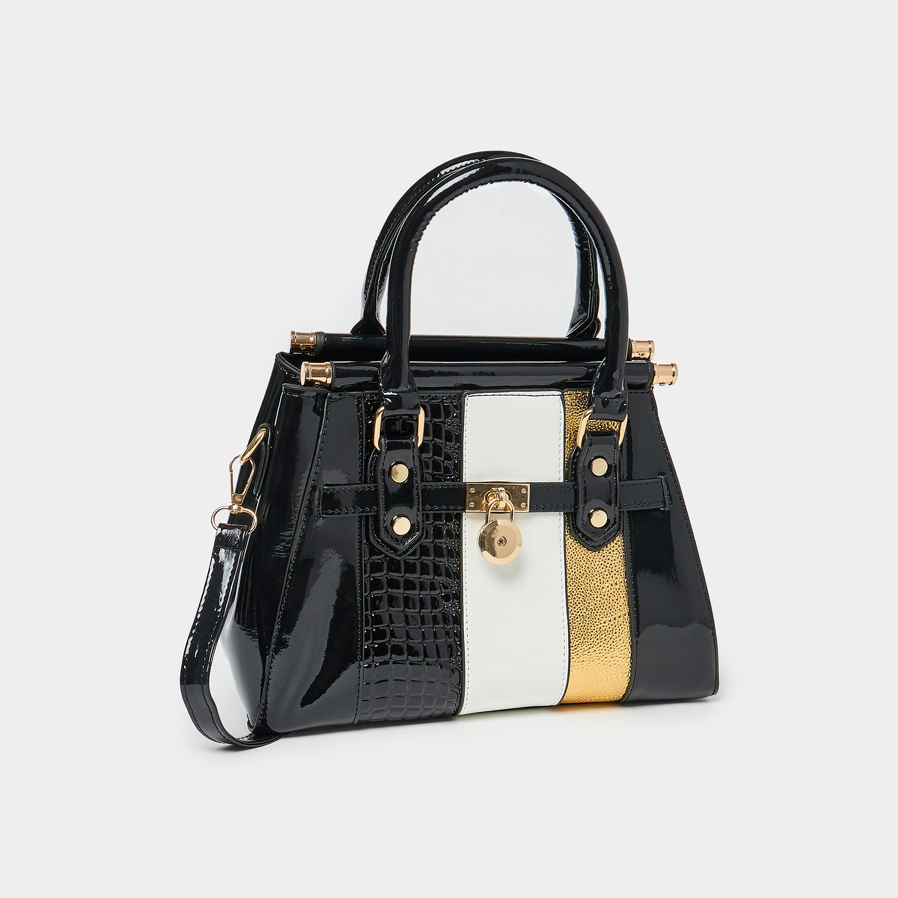 Styli Metallic Panel Textured Handbag With Zip Closure-women-bagsandwallets-handbags-image-1