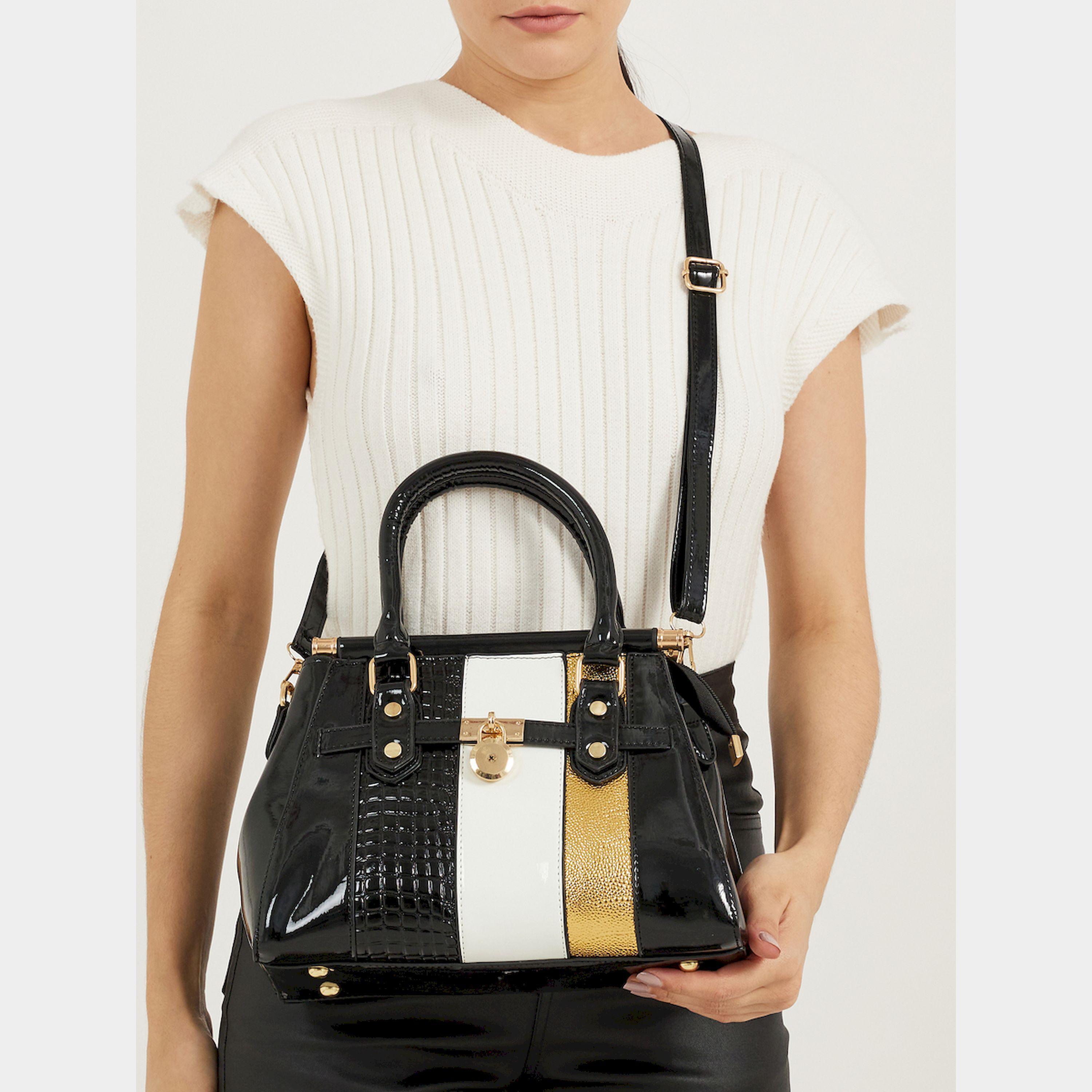 Styli Metallic Panel Textured Handbag With Zip Closure-women-bagsandwallets-handbags-image-2