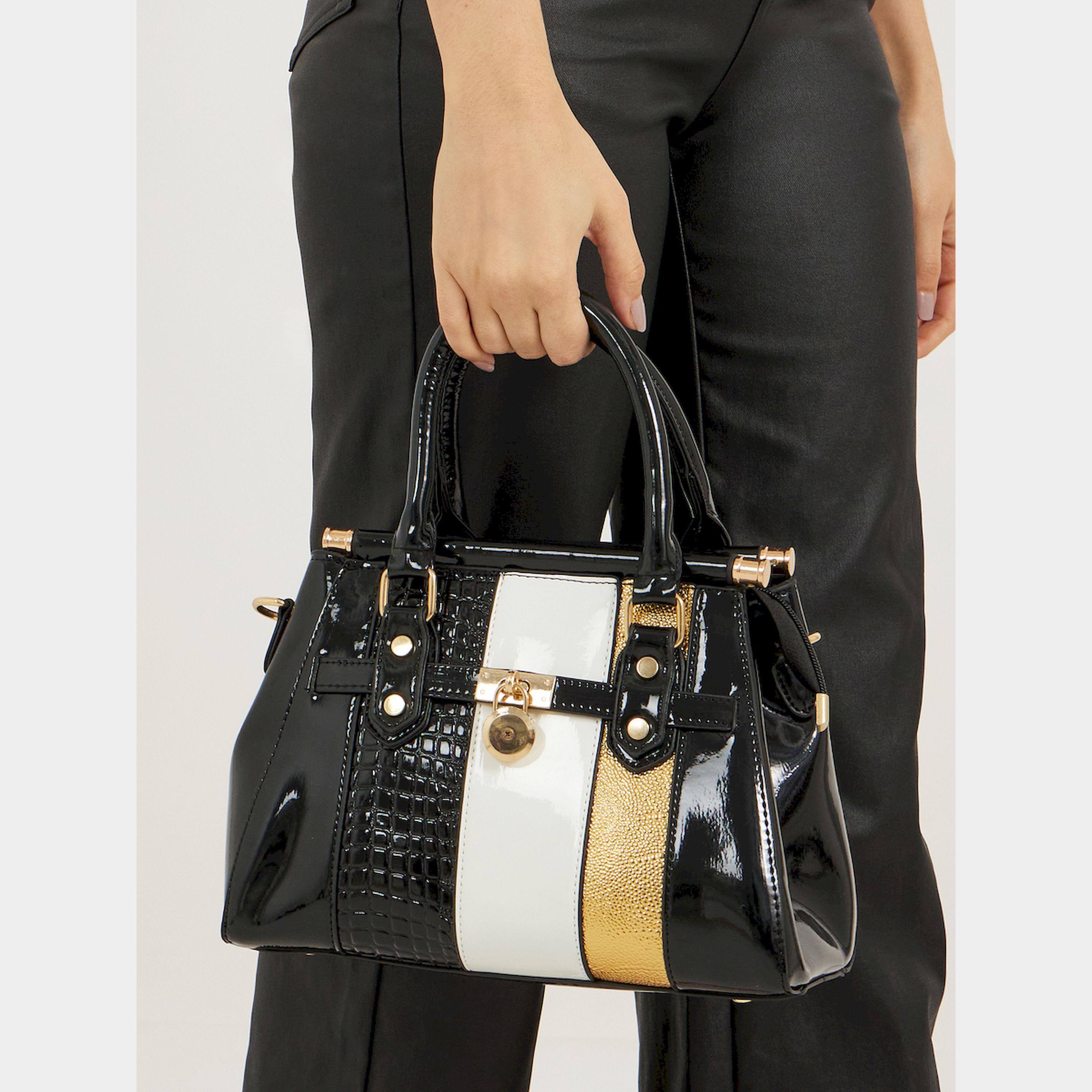Styli Metallic Panel Textured Handbag With Zip Closure-women-bagsandwallets-handbags-image-3