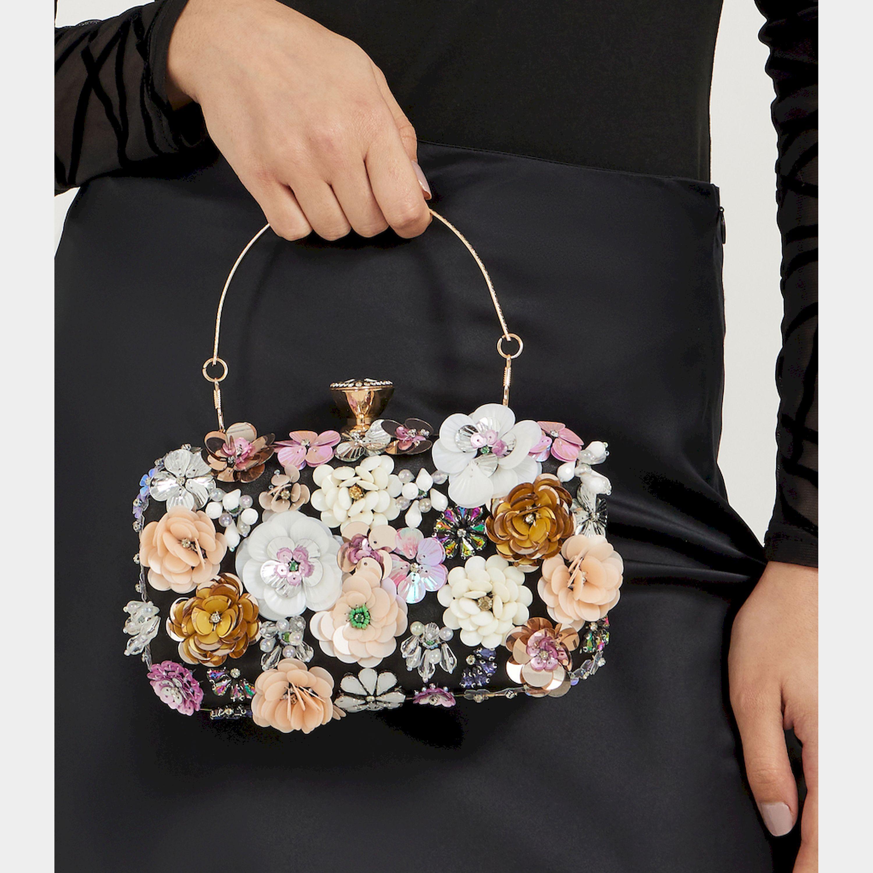 Styli Floral Bead Embellished Clutch With Chain Strap-women-bagsandwallets-handbags-image-3