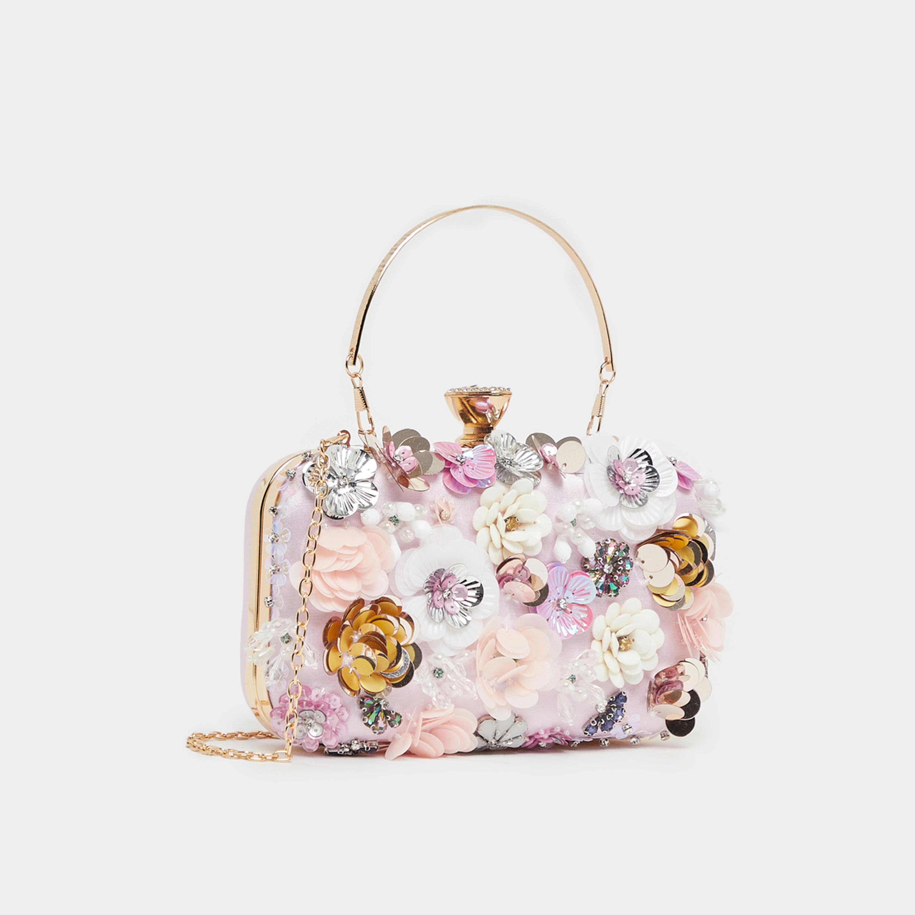 ستايلي - حقيبة كلاتش مزينة بالخرز والأزهار مع حزام سلسلة-women-bagsandwallets-handbags-image-1