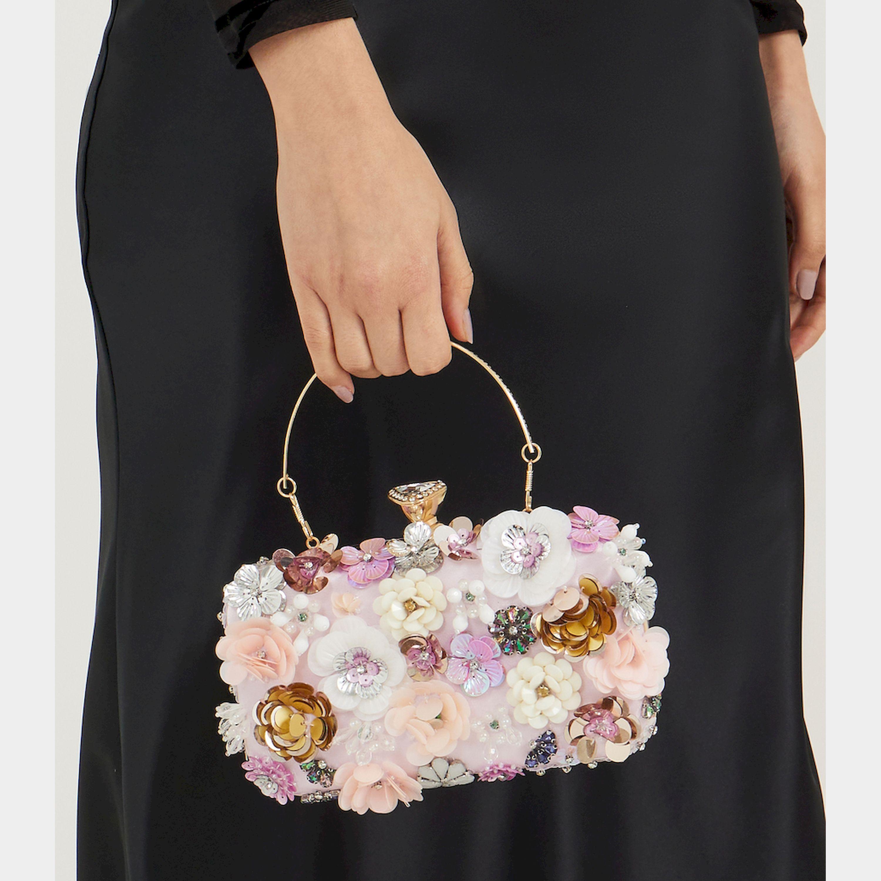 Styli Floral Bead Embellished Clutch With Chain Strap-women-bagsandwallets-handbags-image-3