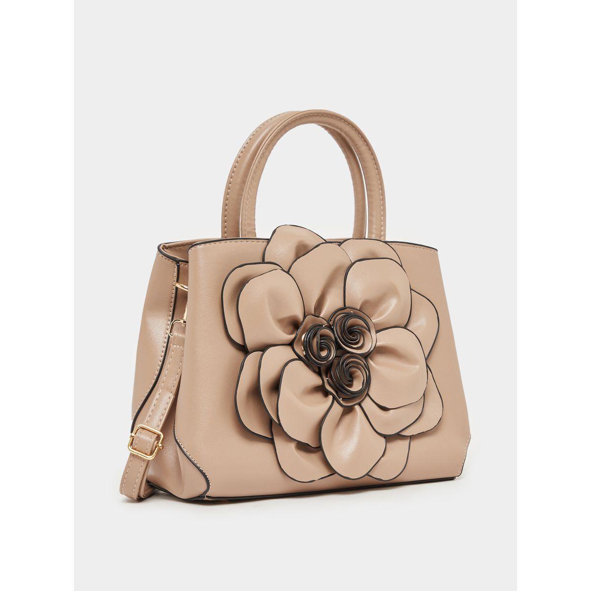 Floral Accent Handbag with Dual Handle-women-bagsandwallets-handbags-image-1
