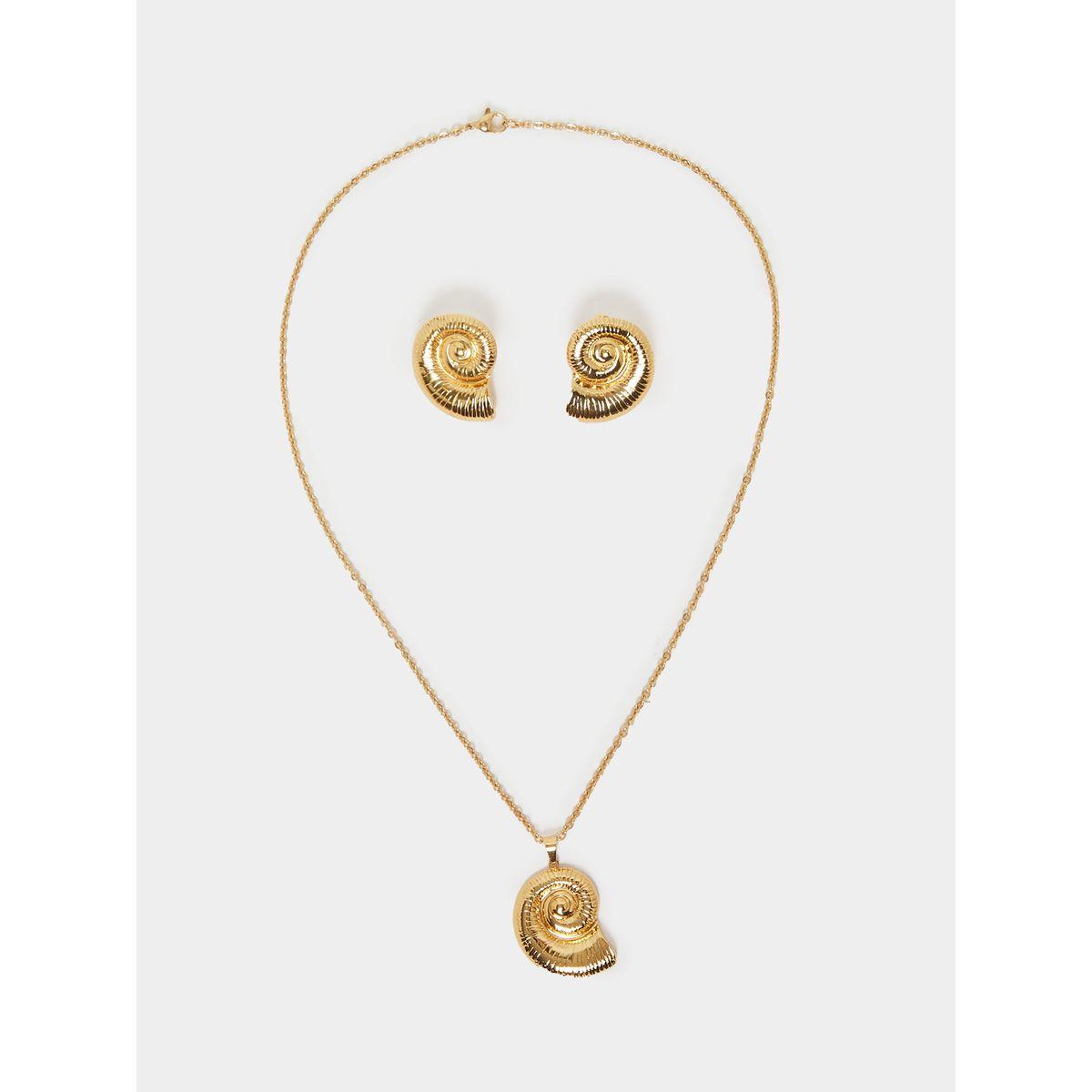 Styli Shell Design Pendant Necklace and Stud Earrings Set-women-watchesandjewellery-jewellery-jewellerysets-image-1