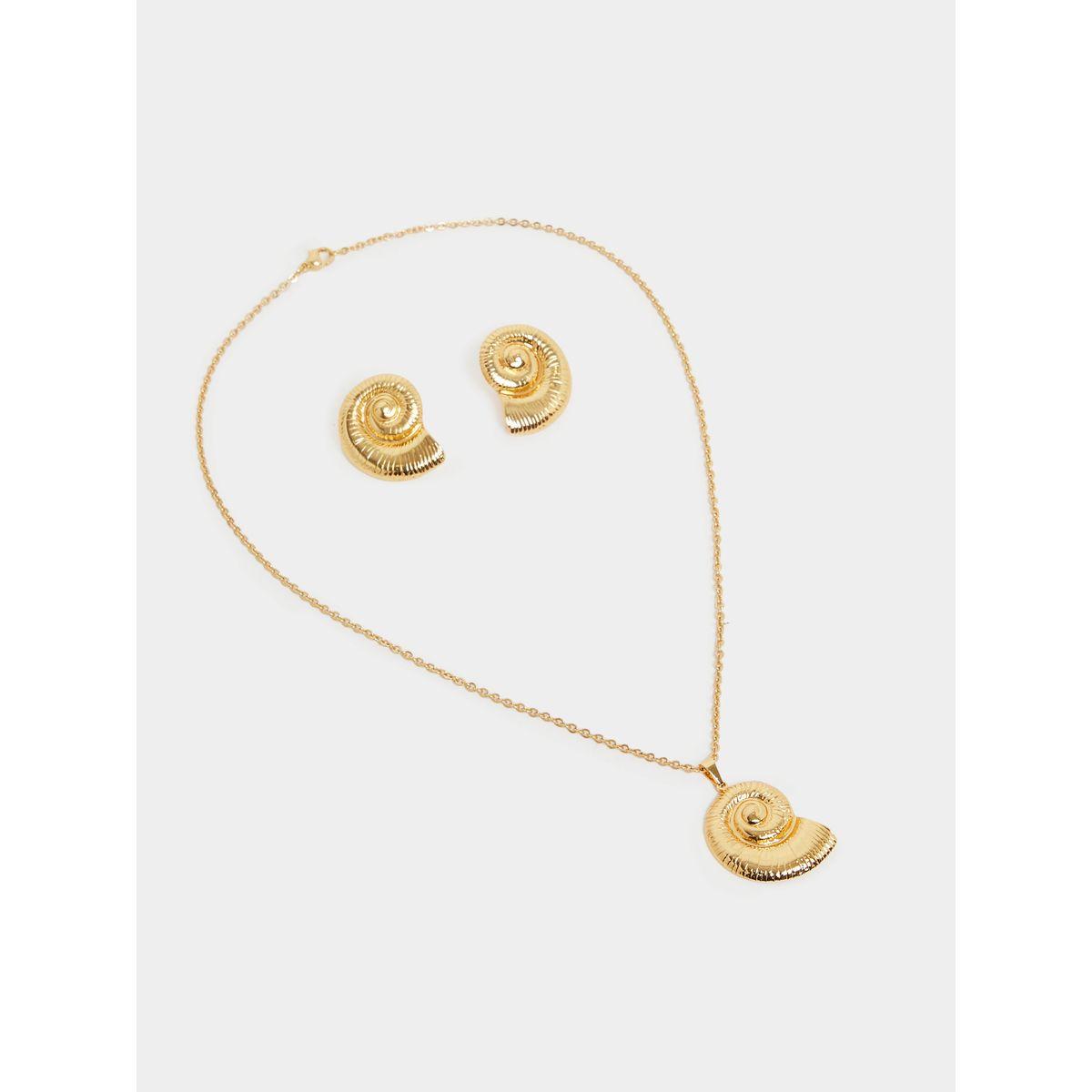 Styli Shell Design Pendant Necklace and Stud Earrings Set-women-watchesandjewellery-jewellery-jewellerysets-image-2