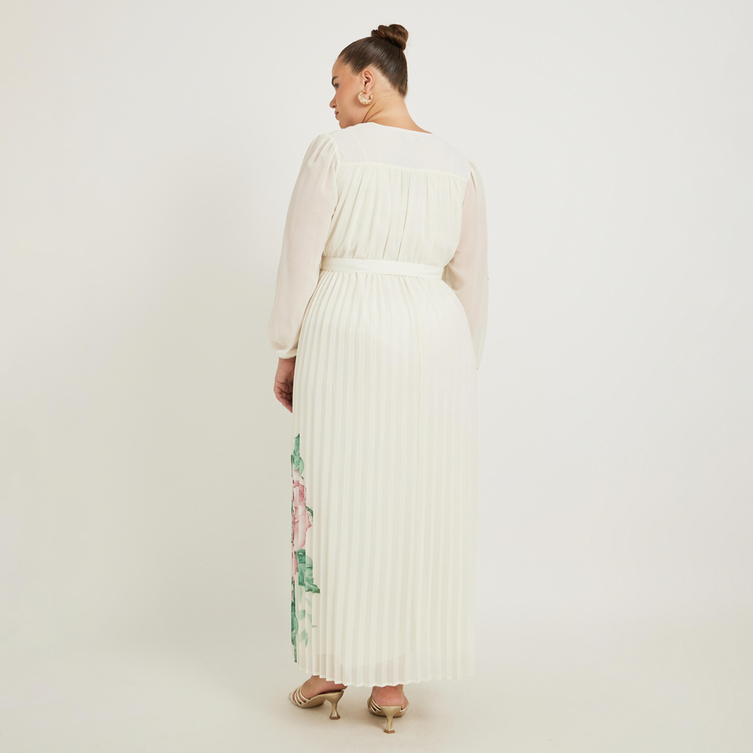 ستايلي - فستان ماكسي بنقشة زهور بمقاسات كبيرة وقصة A-women-clothing-dresses-image-5