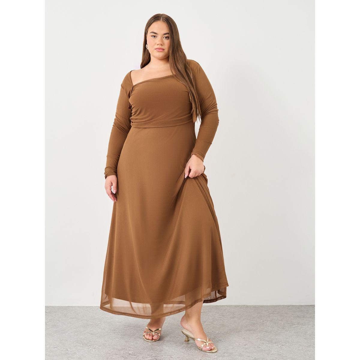 فستان طويل بمقاس كبير مع ياقة مربعة-women-clothing-dresses-image-1