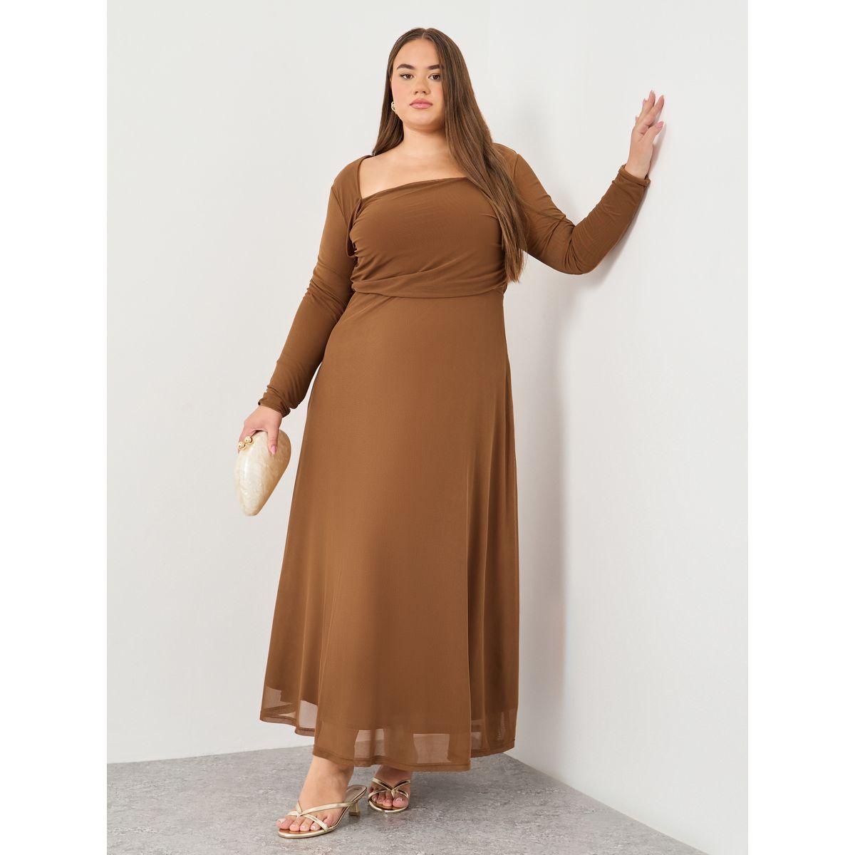 فستان طويل بمقاس كبير مع ياقة مربعة-women-clothing-dresses-image-2