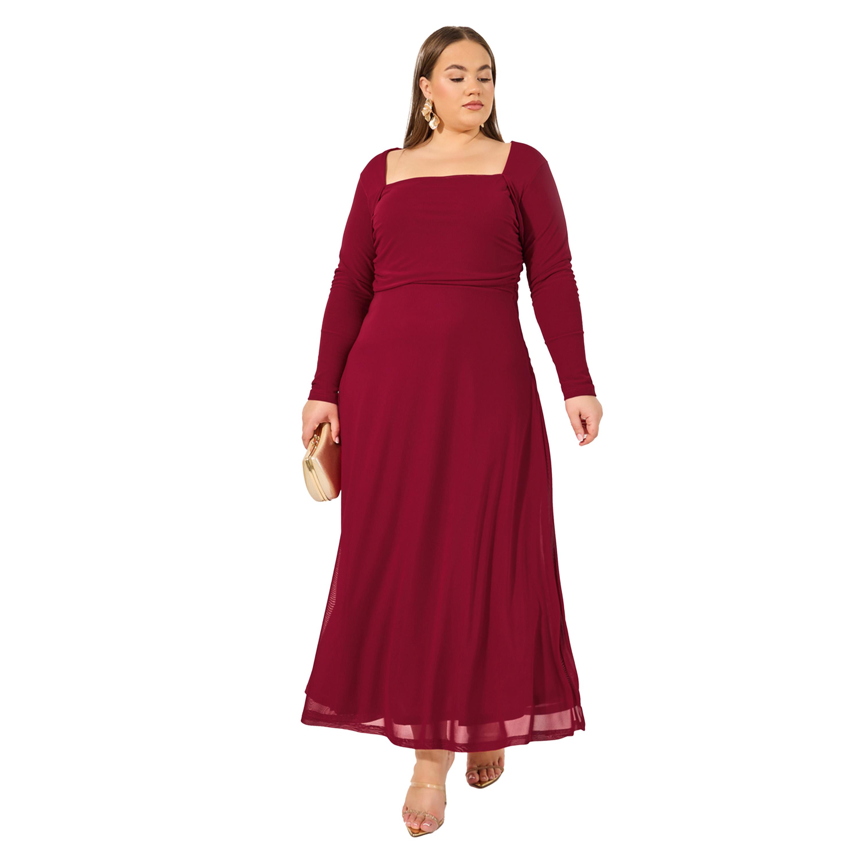 ستايلي - فستان ماكسي بقصة A ورقبة مربعة ومقاس كبير-women-clothing-dresses-image-2