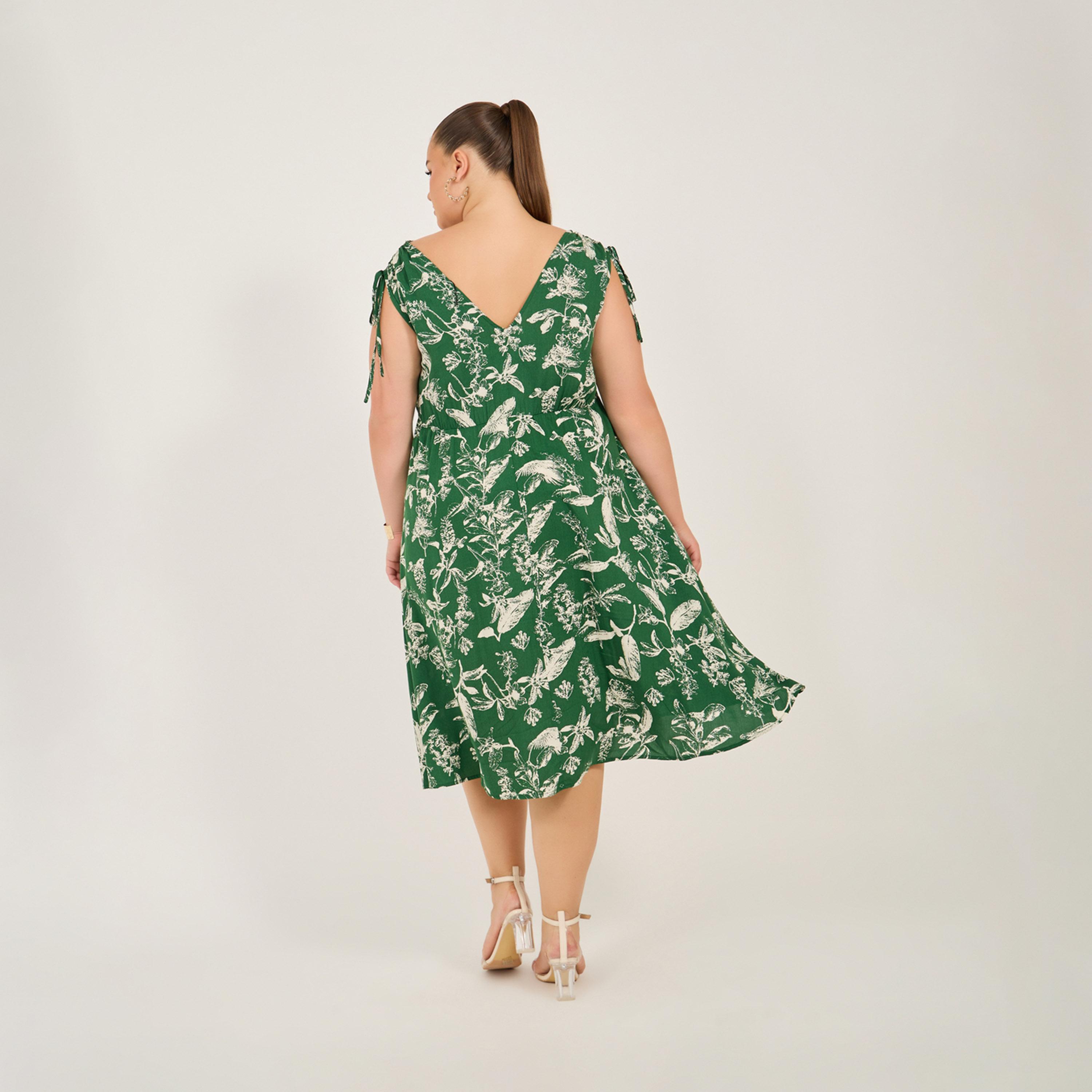 ستايلي - فستان للركبة بدون أكمام بطبعات الأزهار بمقاسات كبيرة-women-clothing-dresses-image-4