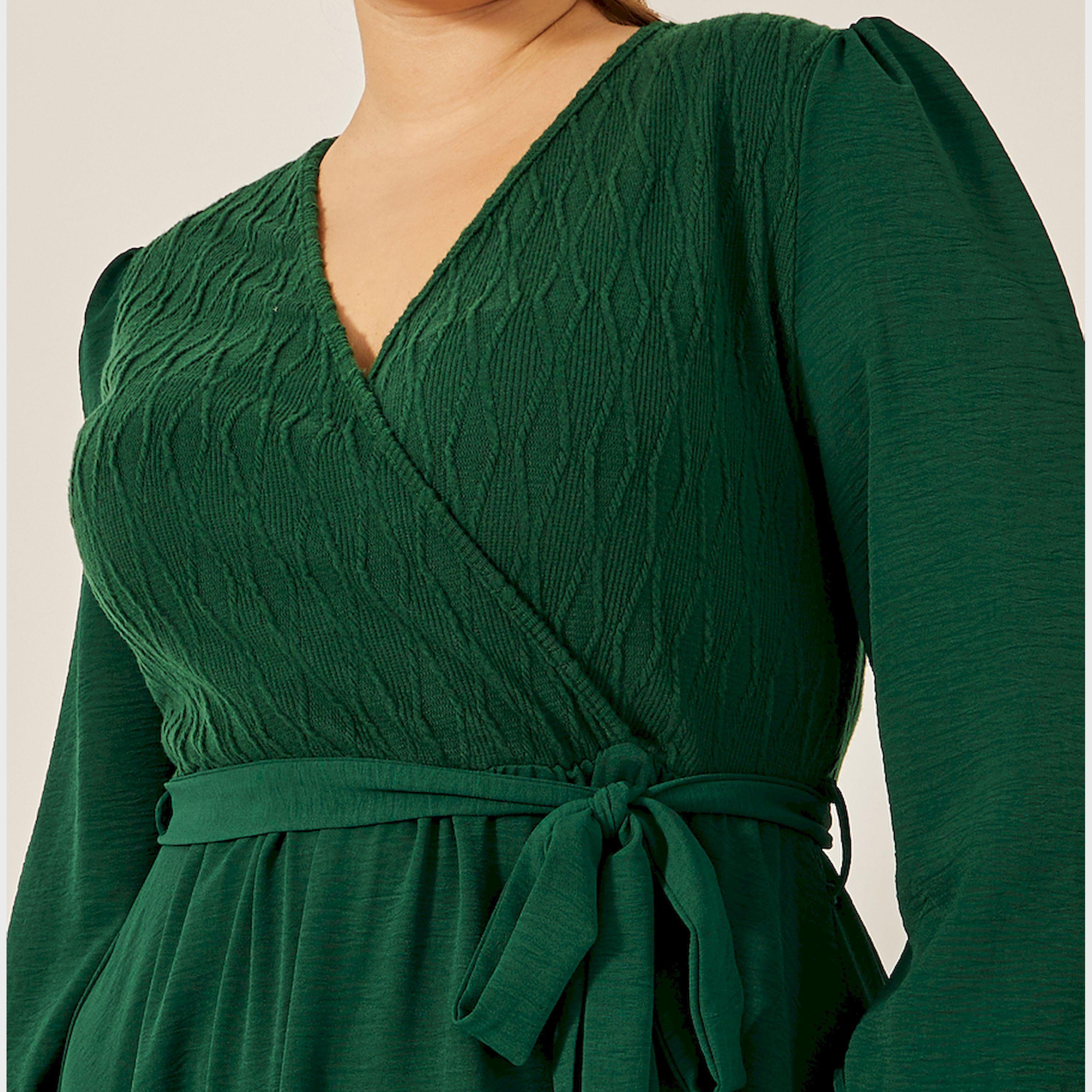Styli Plus Size Textured Wrap A-Line Midi Dress With Belt-women-clothing-dresses-image-3