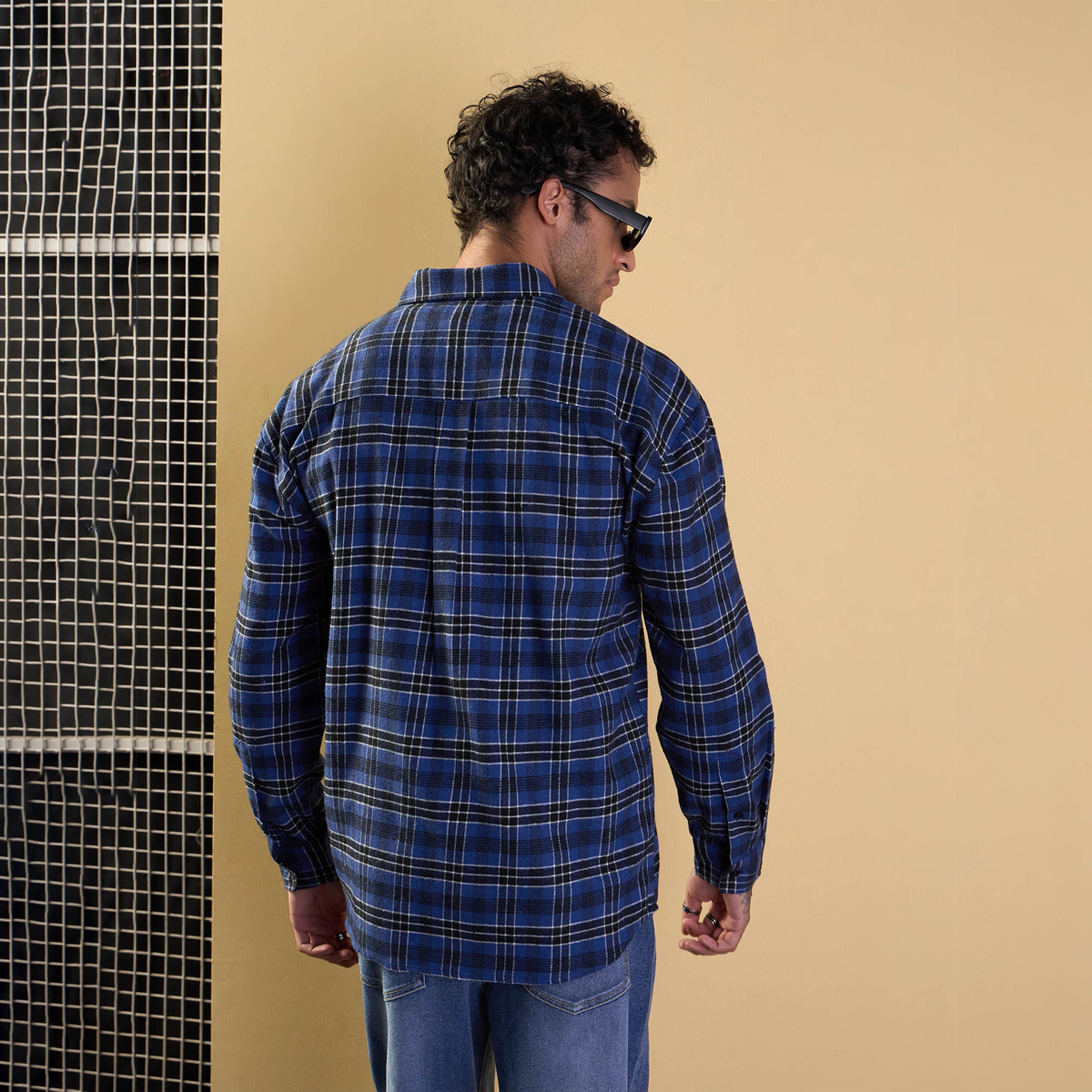 ماسكلن ساسافراس × ستايلي - قميص كبير الحجم بجيوب خارجية - أزرق وأسود-men-clothing-shirts-image-5