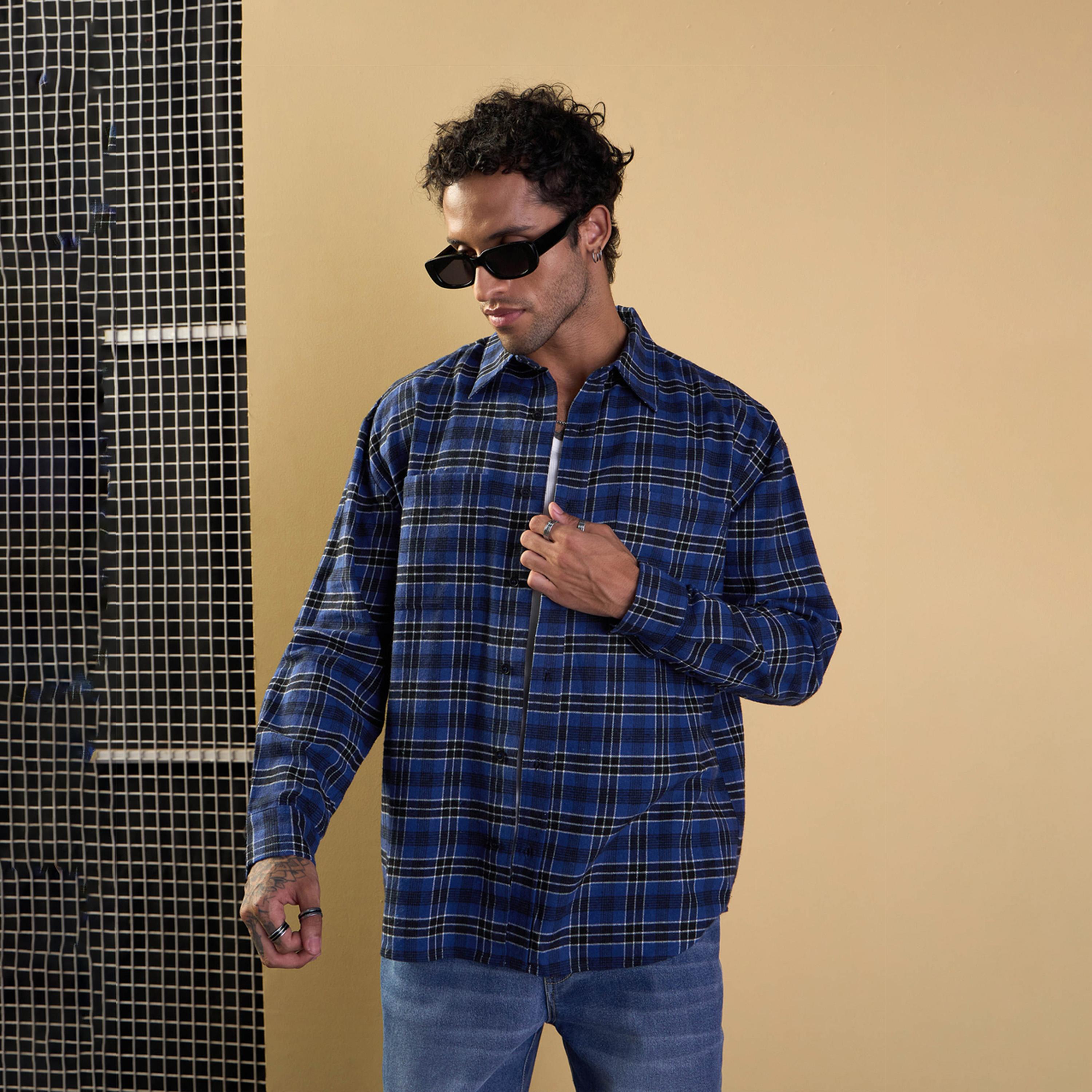 ماسكلن ساسافراس × ستايلي - قميص كبير الحجم بجيوب خارجية - أزرق وأسود-men-clothing-shirts-image-8