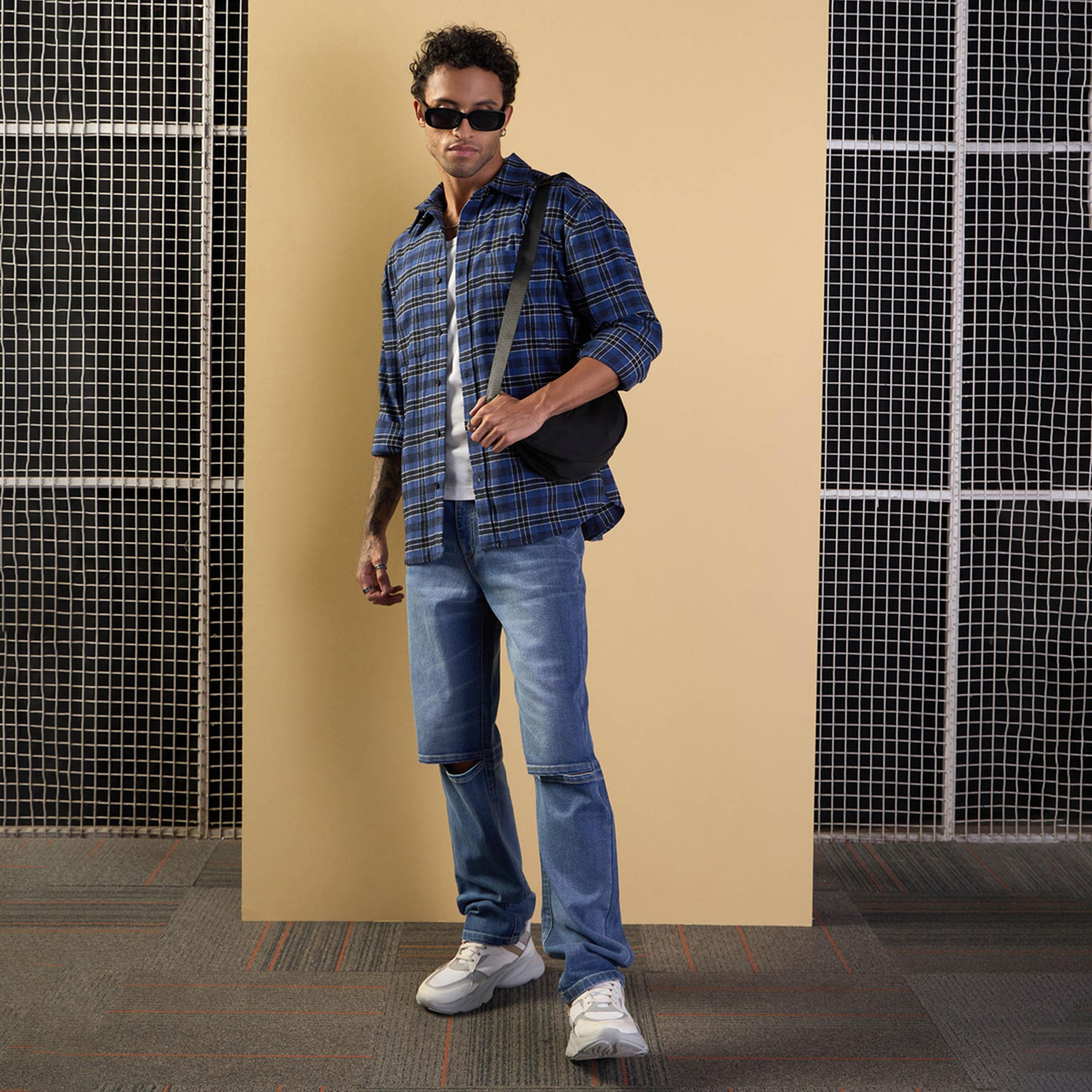 ماسكلن ساسافراس × ستايلي - قميص كبير الحجم بجيوب خارجية - أزرق وأسود-men-clothing-shirts-image-9