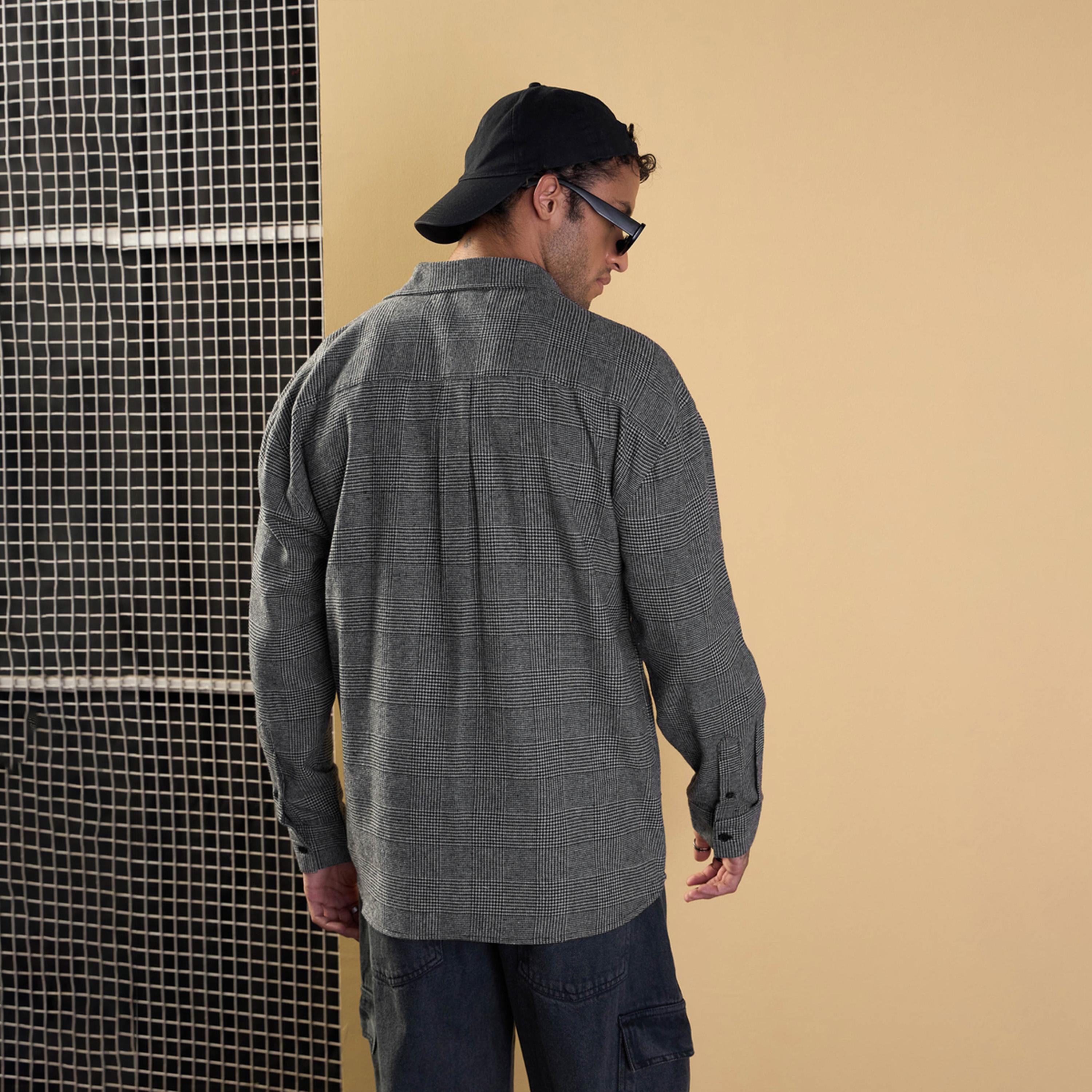 ماسكلن ساسافراس × ستايلي - قميص مربعات كبير الحجم بجيوب ذات طية - رمادي-men-clothing-shirts-image-5