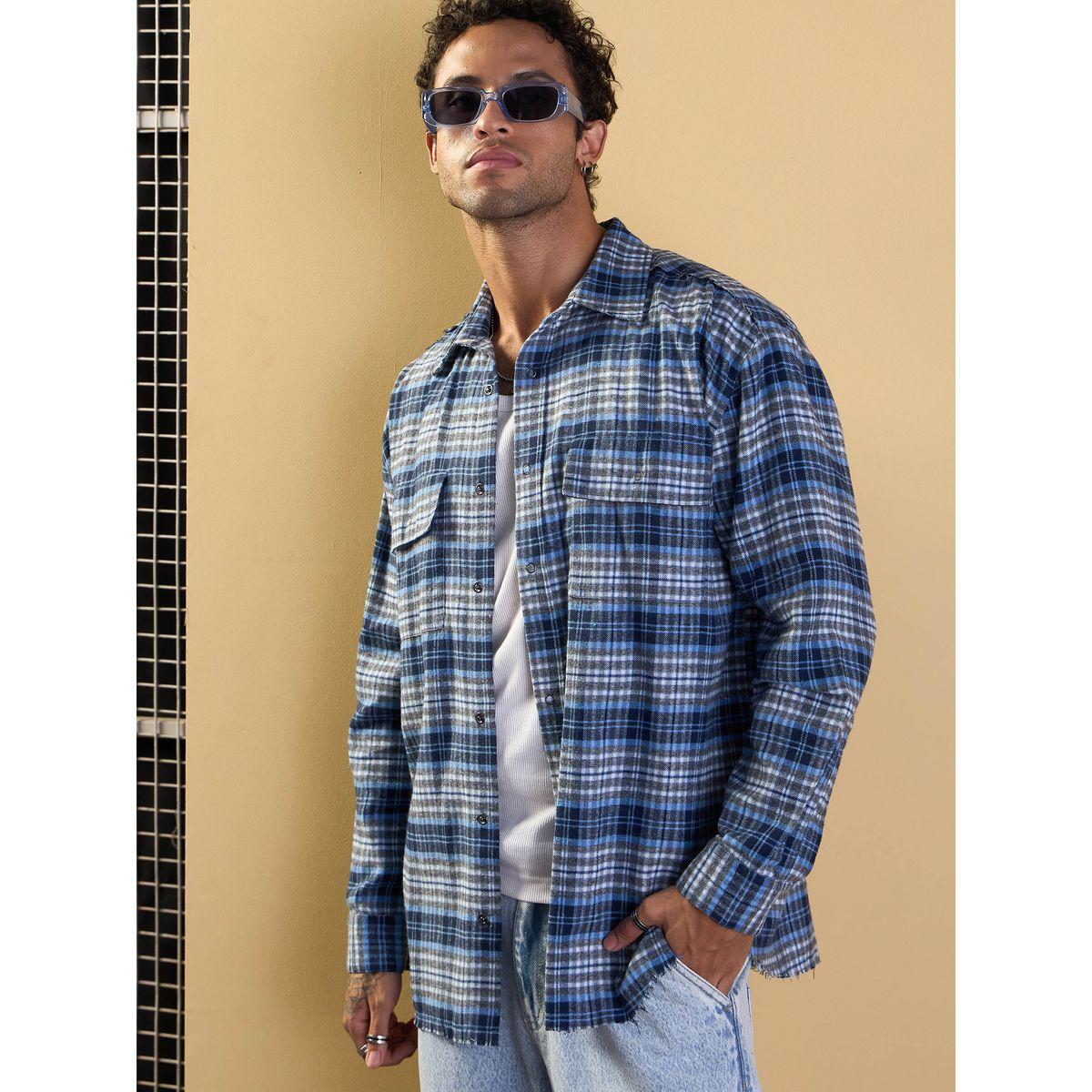 قميص فضفاض بطبعة مربعات وتفاصيل جيوب ماسكلن ساسافراس × ستايلي-men-clothing-shirts-image-2