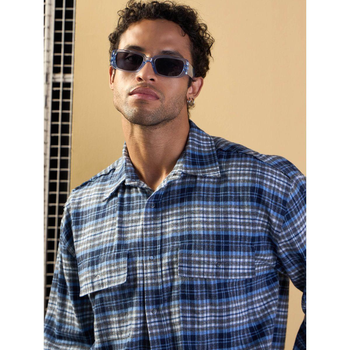 Mascln Sassafras X Styli  Checked Oversized Shirt with Flap Pocket Detail-men-clothing-shirts-image-4