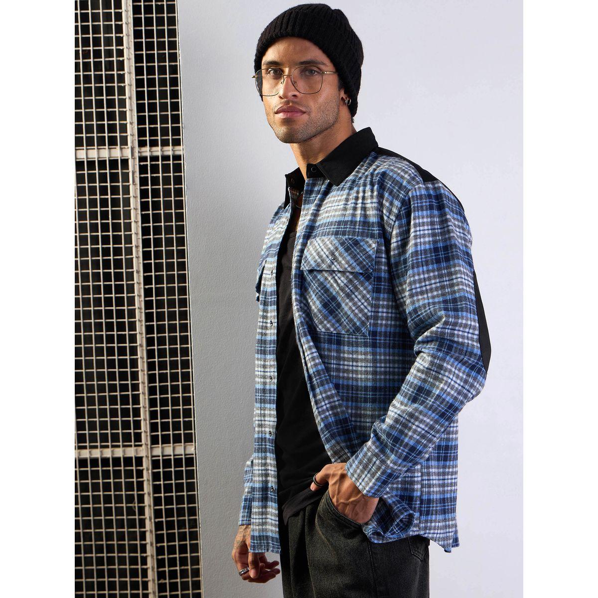 قميص فضفاض بطبعة مربعات وتفاصيل جيوب ماسكلن ساسافراس × ستايلي-men-clothing-shirts-image-1
