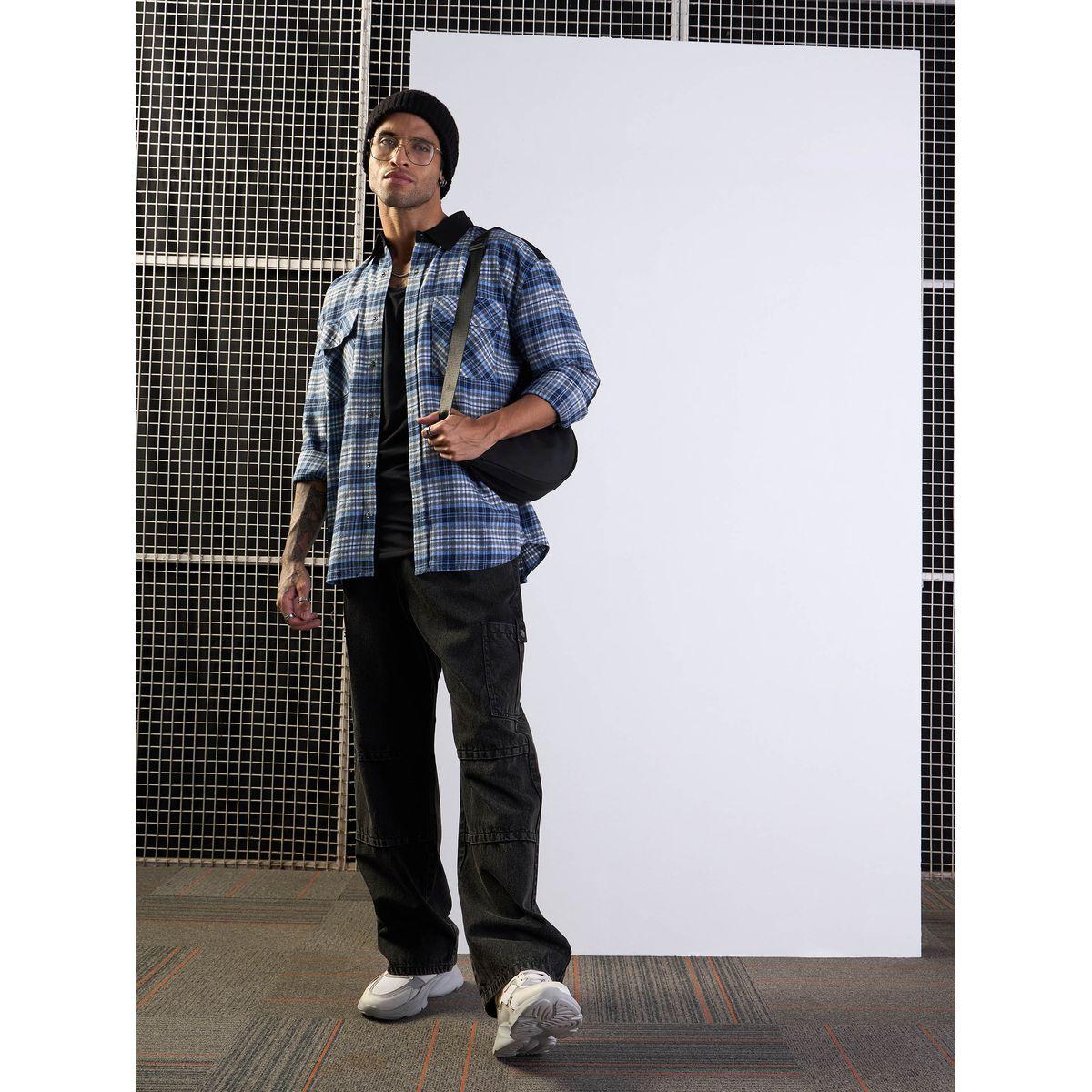 Mascln Sassafras X Styli  Elbow Patch Oversized Checked Shirt with Pockets Detail-men-clothing-shirts-image-2