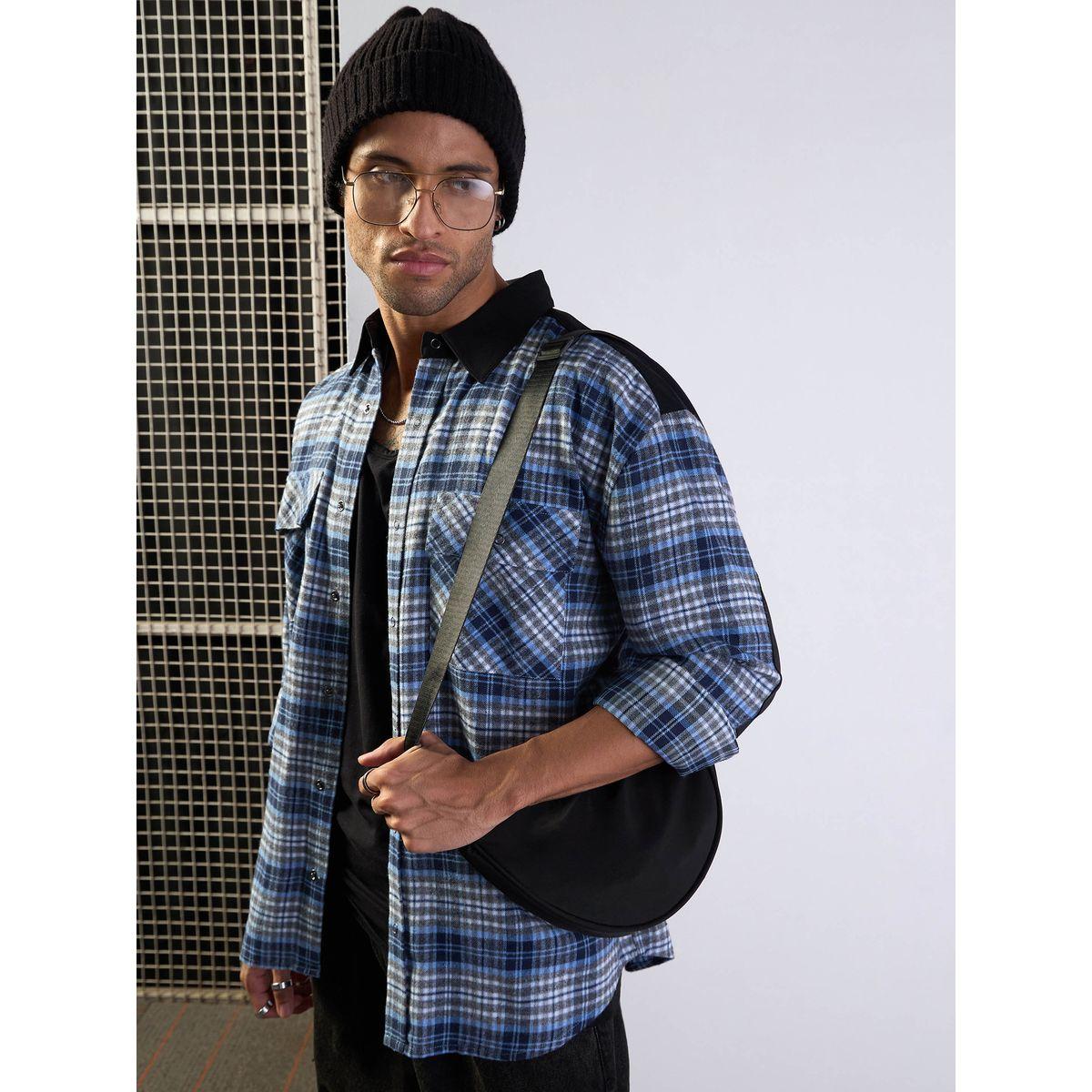 Mascln Sassafras X Styli  Elbow Patch Oversized Checked Shirt with Pockets Detail-men-clothing-shirts-image-3