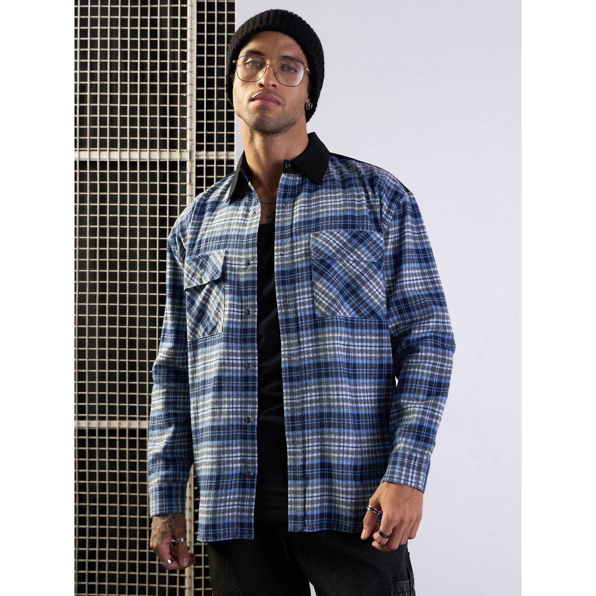 قميص فضفاض بطبعة مربعات وتفاصيل جيوب ماسكلن ساسافراس × ستايلي-men-clothing-shirts-image-6