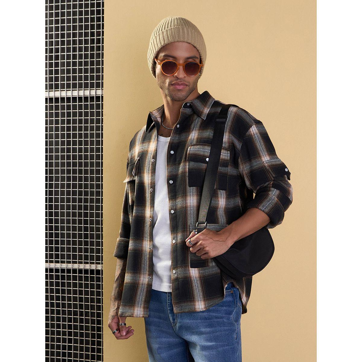 Mascln Sassafras X Styli  Checked Oversized Shirt with Utility Pocket Detail-men-clothing-shirts-image-7