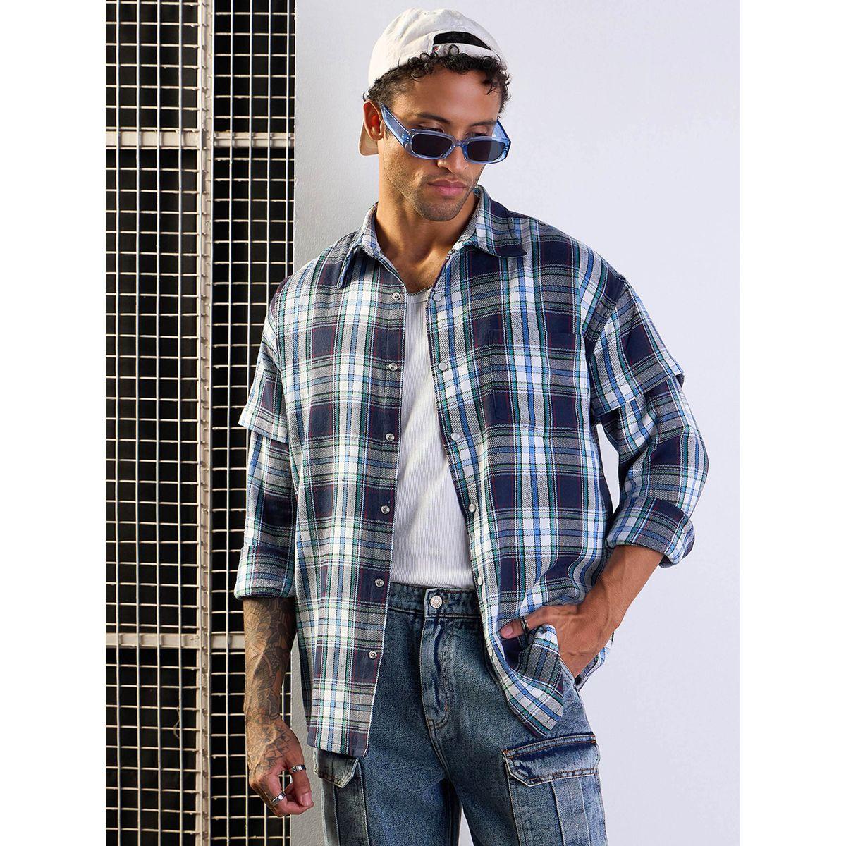 Mascln Sassafras X Styli  Checked Oversized Shirt with Flap Pocket Detail-men-clothing-shirts-image-1