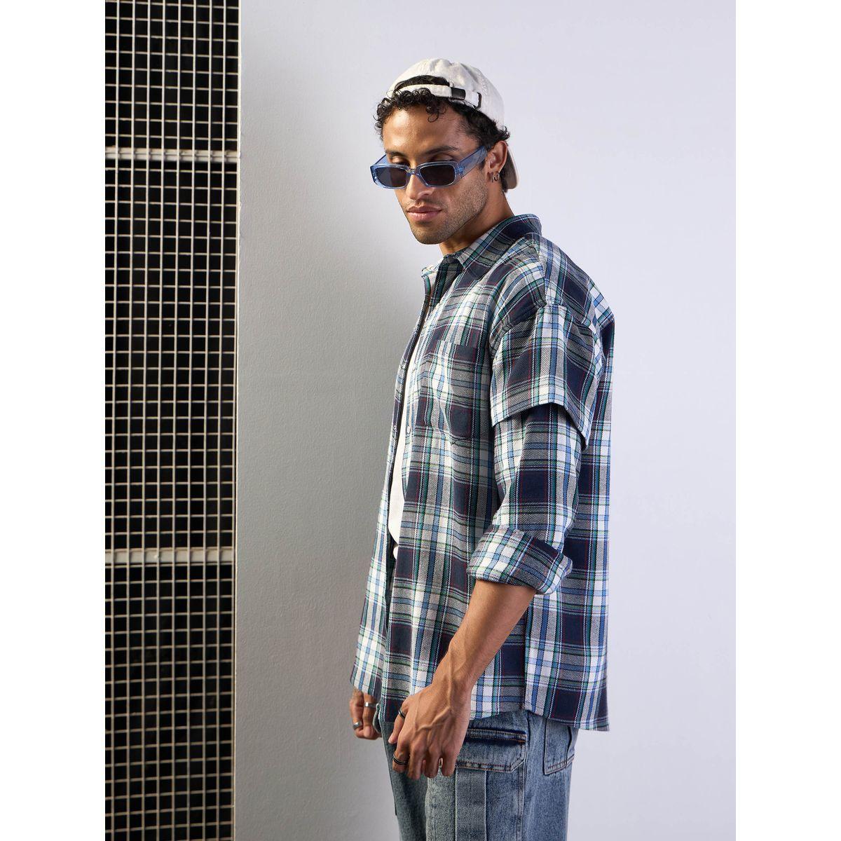 Mascln Sassafras X Styli  Checked Oversized Shirt with Flap Pocket Detail-men-clothing-shirts-image-3