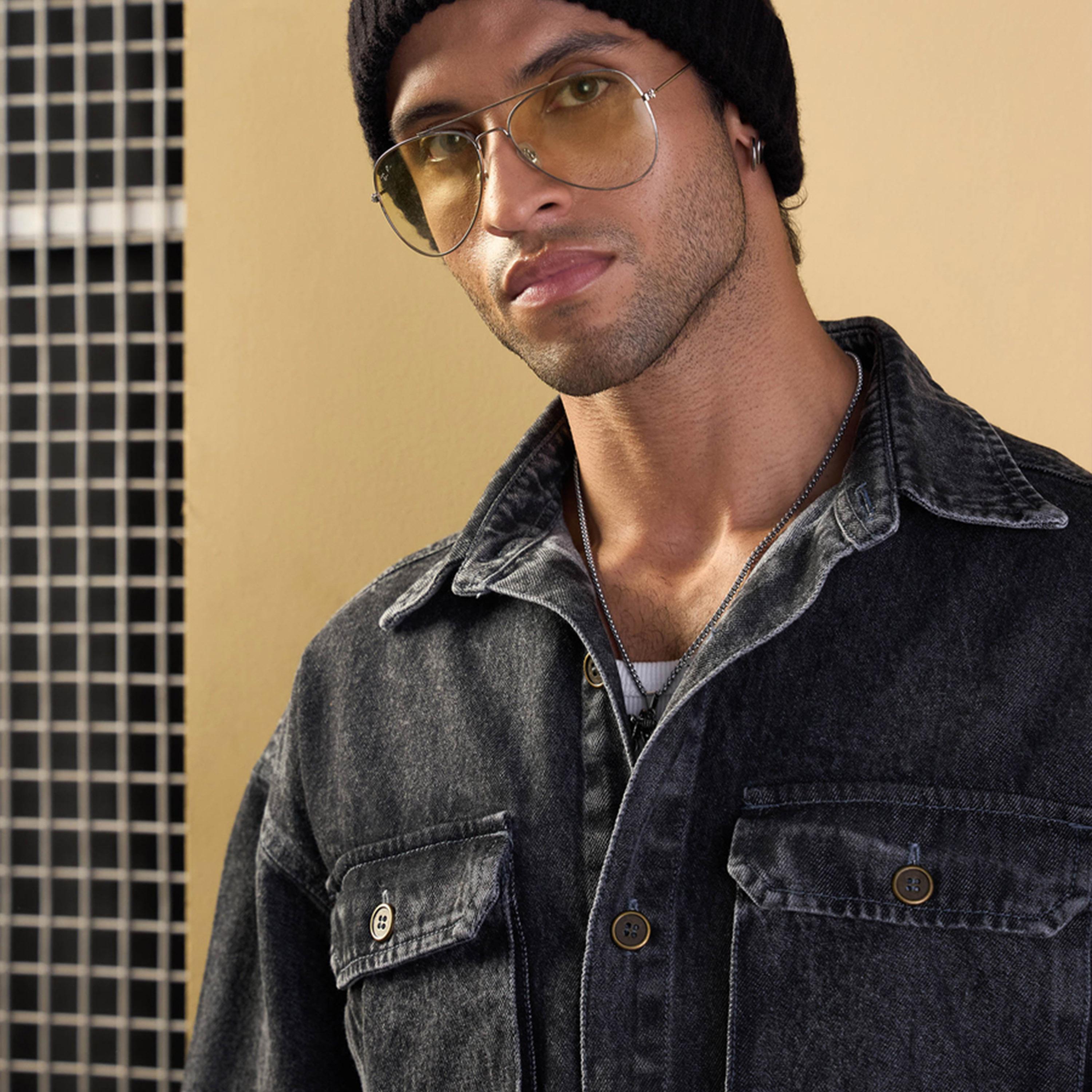 ماسكلن ساسافراس × ستايلي - سترة كبيرة الحجم من قماش الدنيم المغسول - أسود-men-clothing-shirts-image-4