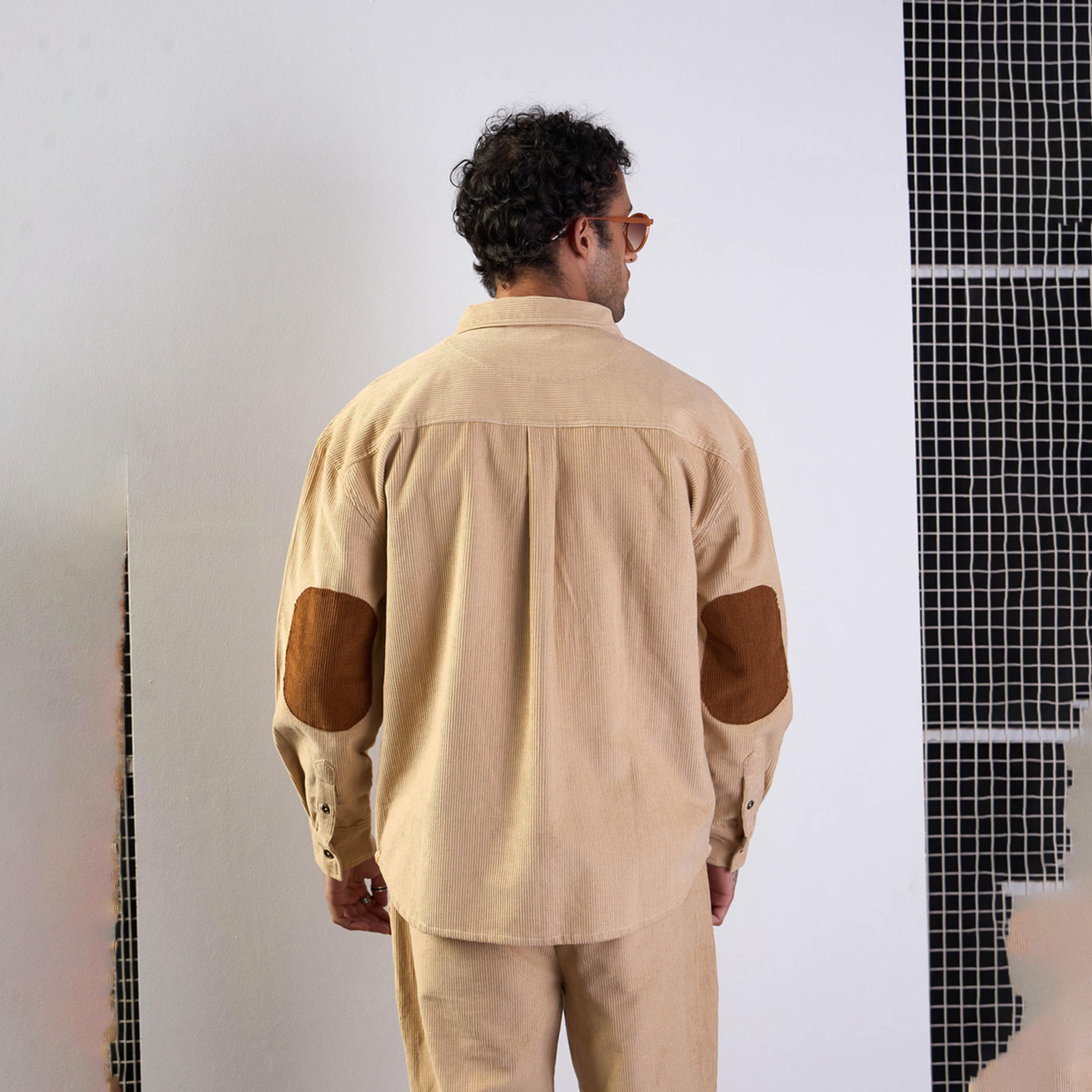 Mascln Sassafras X Styli Beige Corduroy Elbow Patch Oversize Shirt-men-clothing-shirts-image-5