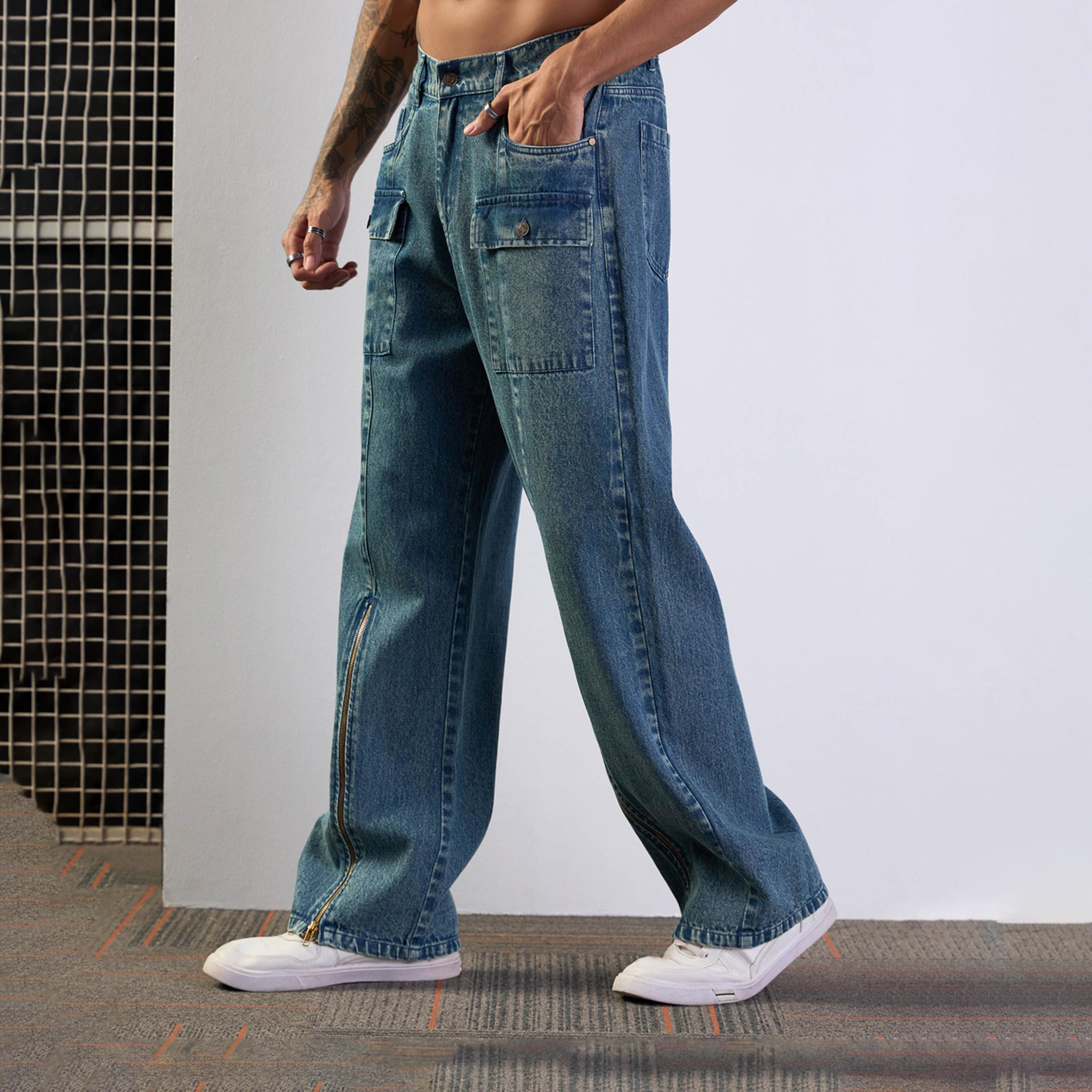 ماسكلن ساسافراس × ستايلي - بنطال جينز واسع بسحّاب أمامي - أزرق-men-clothing-bottoms-jeans-image-3