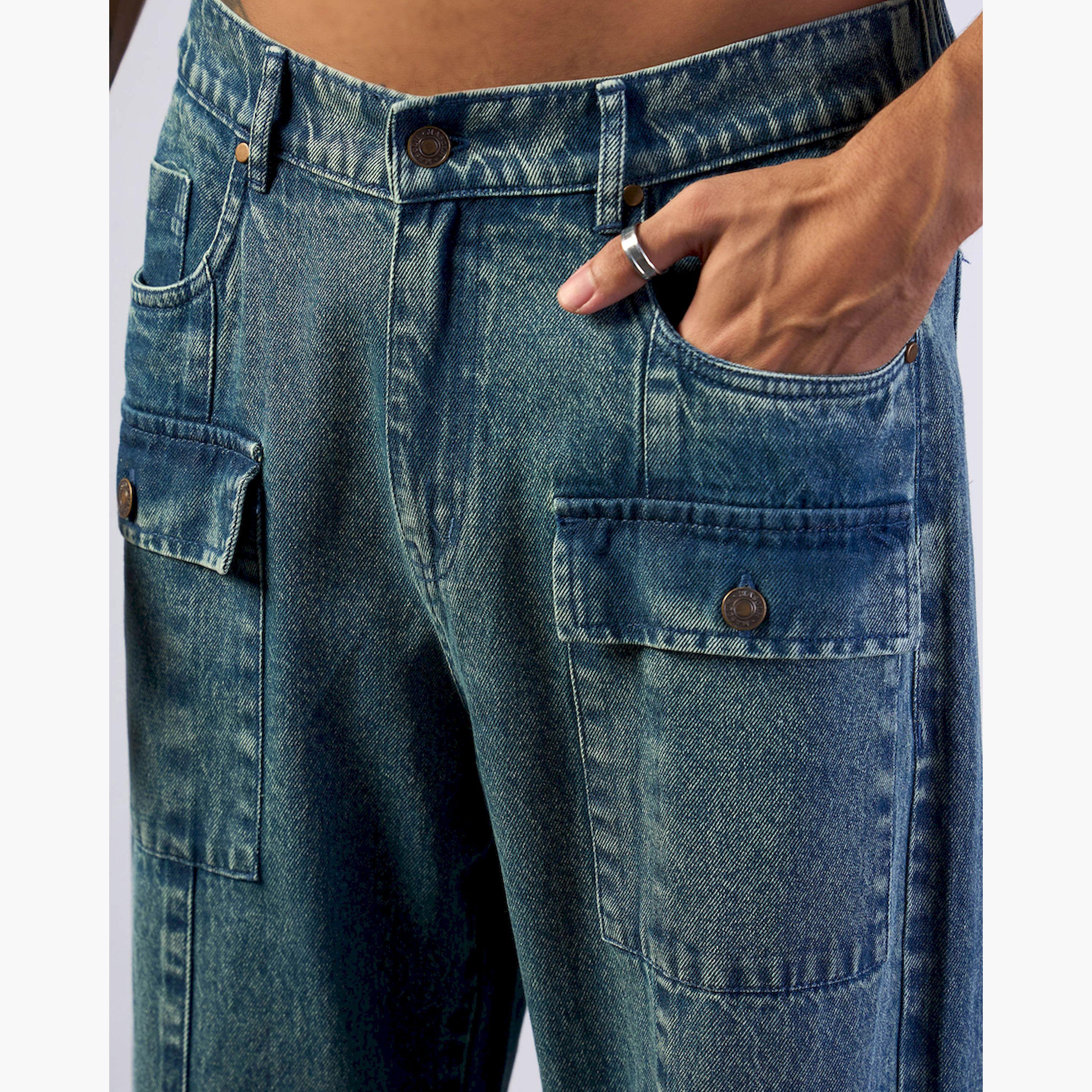 ماسكلن ساسافراس × ستايلي - بنطال جينز واسع بسحّاب أمامي - أزرق-men-clothing-bottoms-jeans-image-4