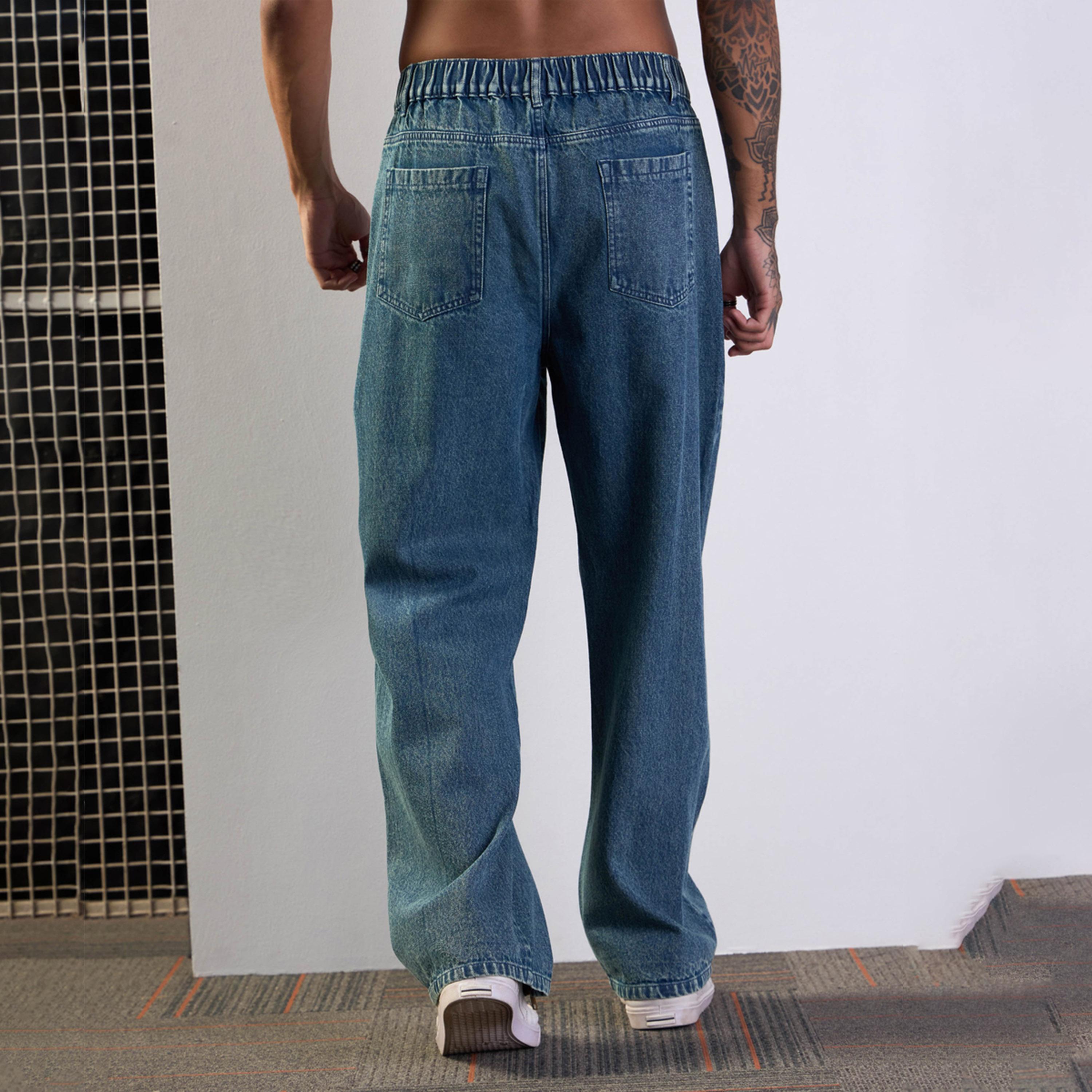 ماسكلن ساسافراس × ستايلي - بنطال جينز واسع بسحّاب أمامي - أزرق-men-clothing-bottoms-jeans-image-5