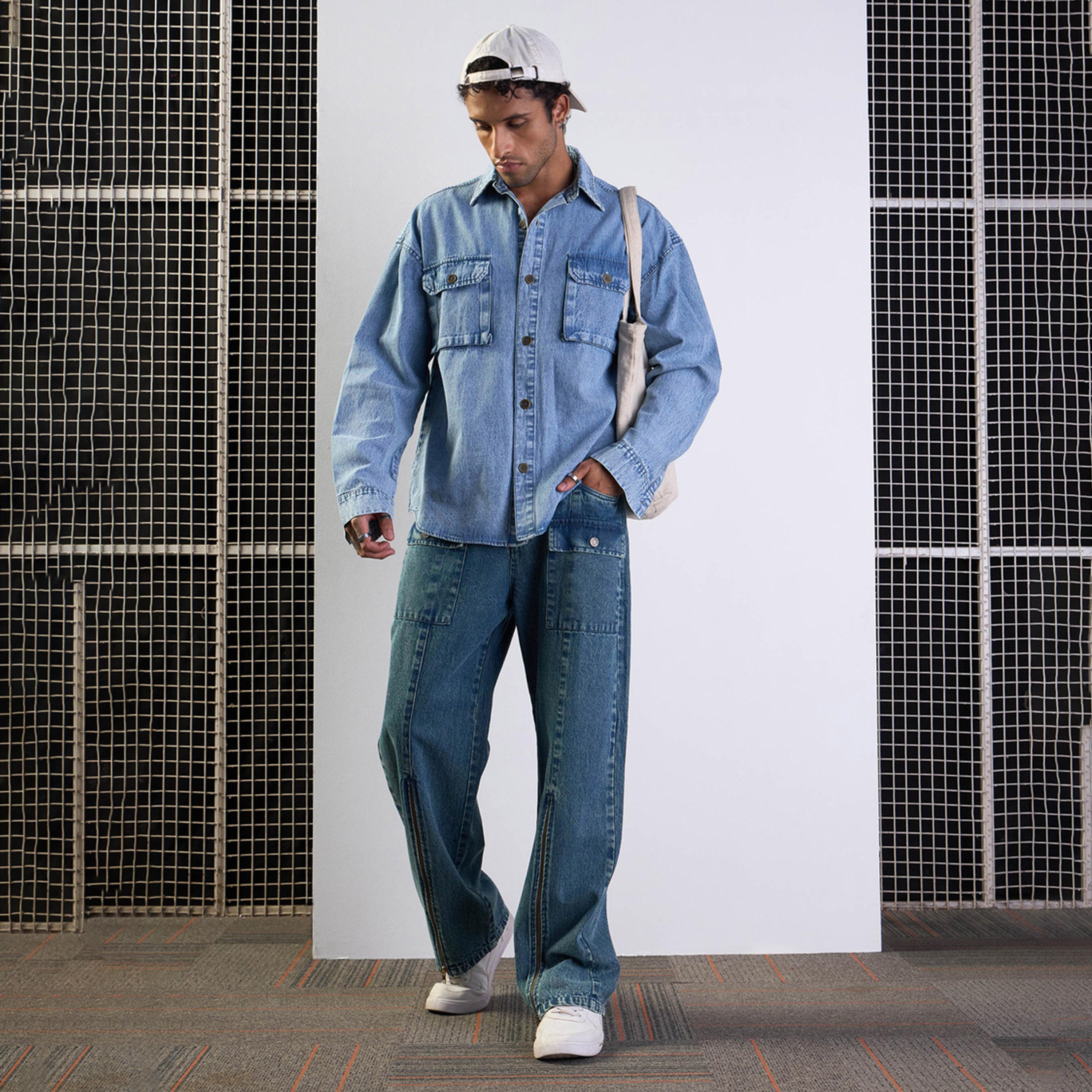 ماسكلن ساسافراس × ستايلي - بنطال جينز واسع بسحّاب أمامي - أزرق-men-clothing-bottoms-jeans-image-6