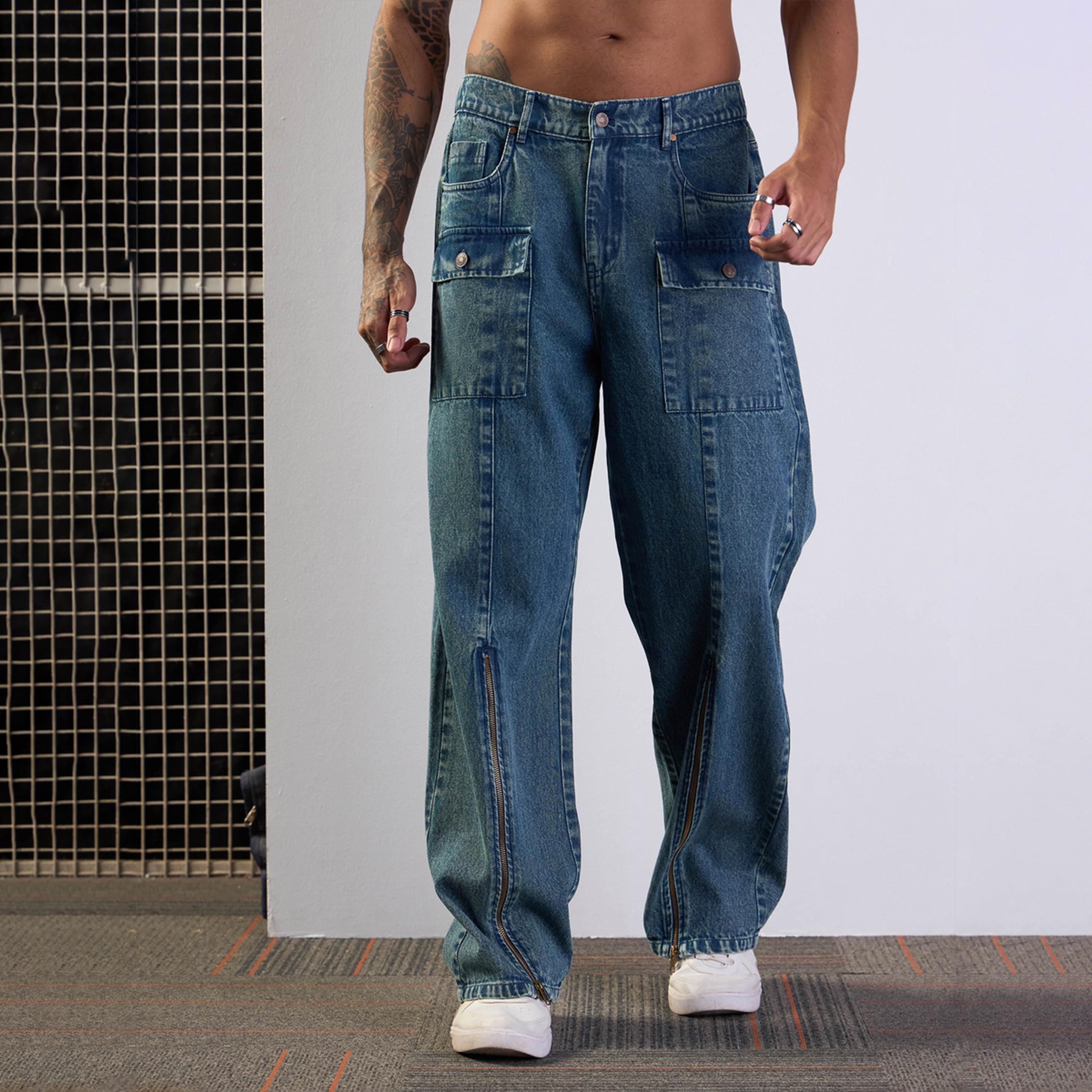 ماسكلن ساسافراس × ستايلي - بنطال جينز واسع بسحّاب أمامي - أزرق-men-clothing-bottoms-jeans-image-7