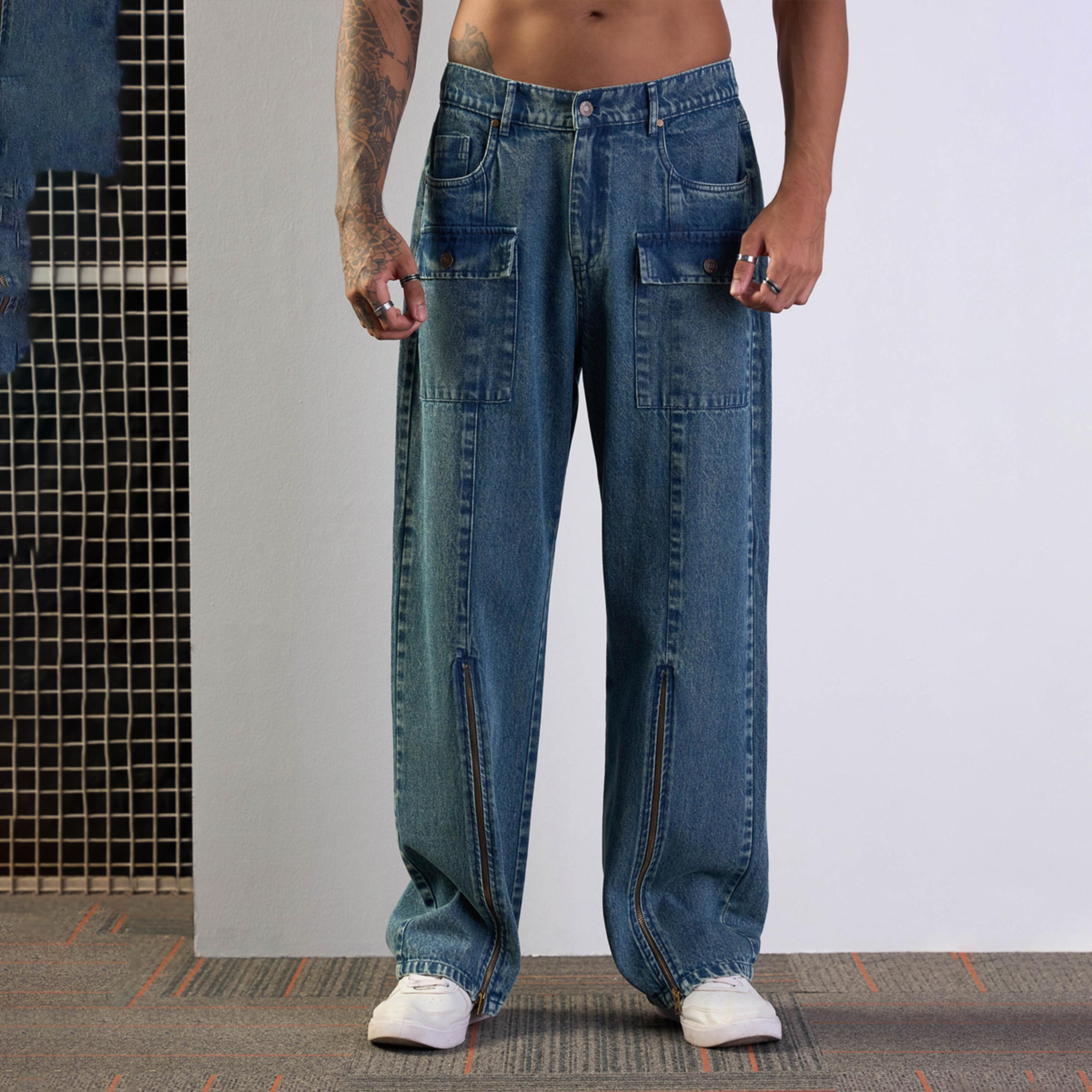 ماسكلن ساسافراس × ستايلي - بنطال جينز واسع بسحّاب أمامي - أزرق-men-clothing-bottoms-jeans-image-8