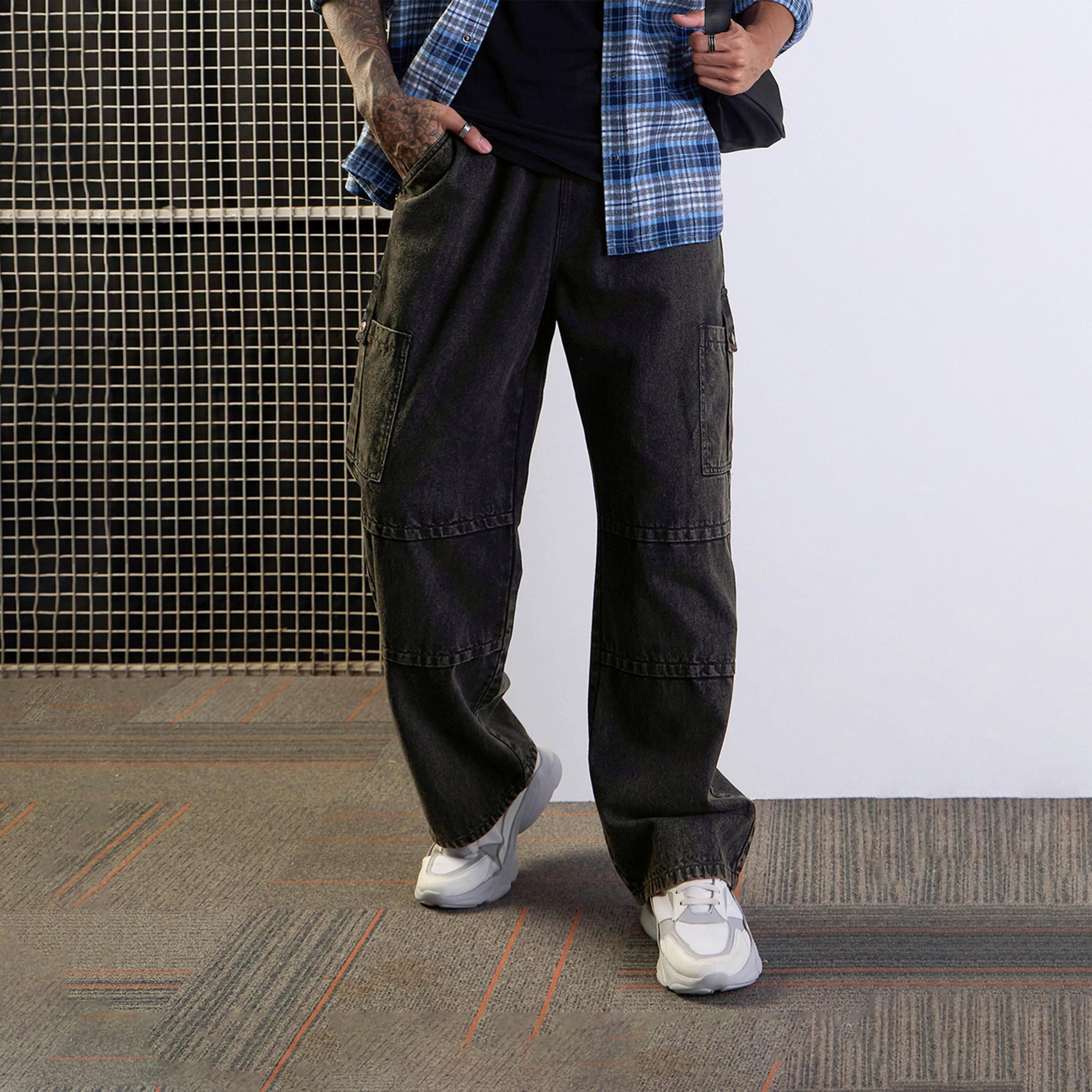 Mascln Sassafras X Styli Solid Mid-Rise Baggy Cargo Jeans-men-clothing-bottoms-jeans-image-1